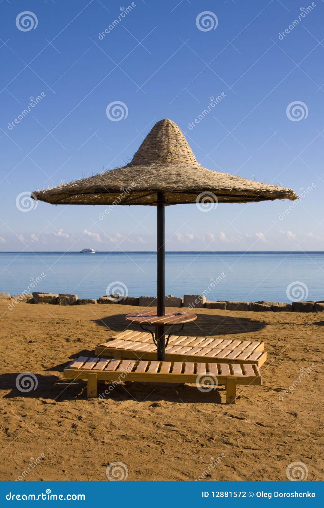 Beach on a sunny day. stock photo. Image of palm, blue - 12881572