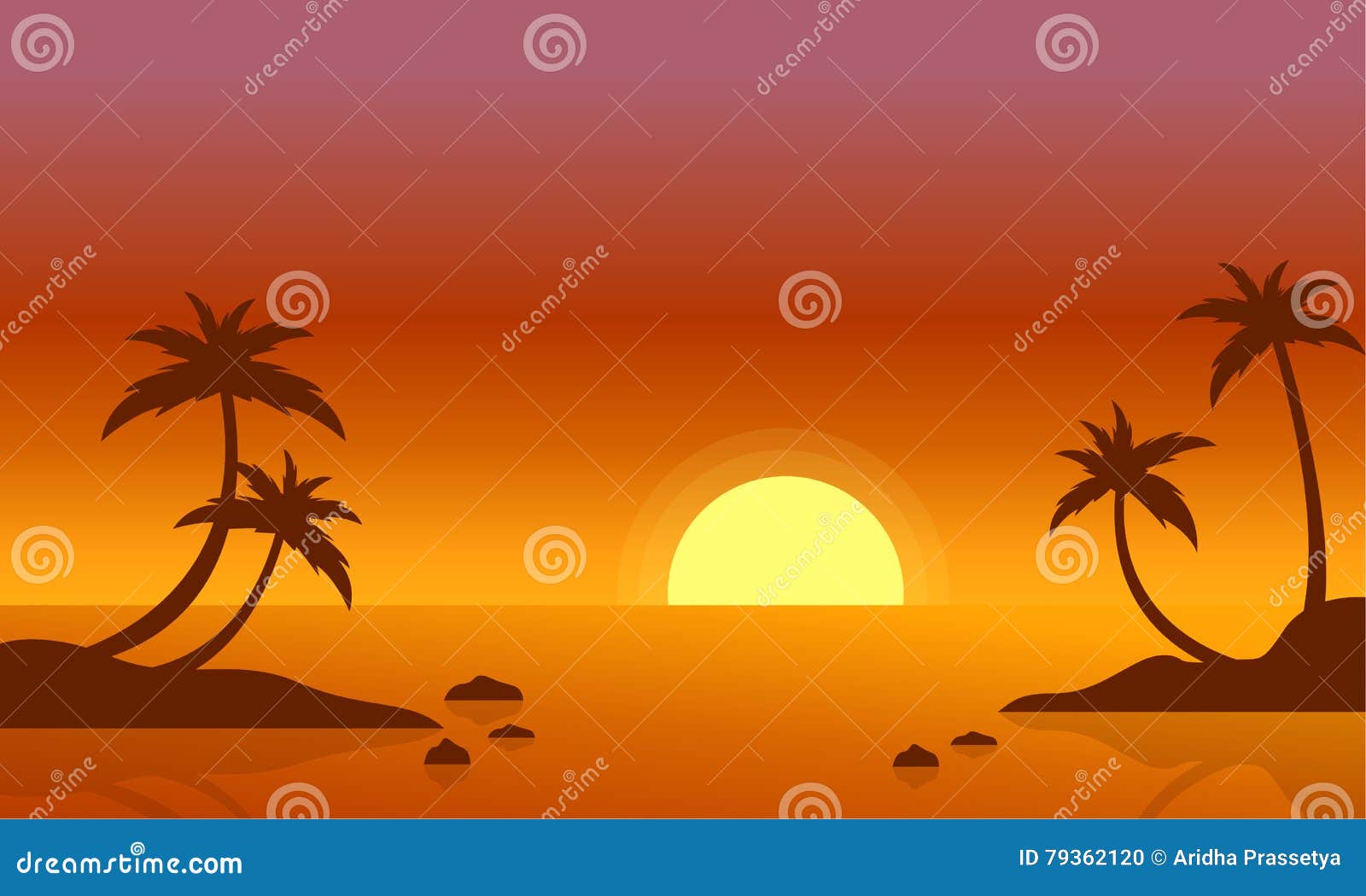 Beach at Sunrise Scenery of Silhouette Stock Vector - Illustration of ...