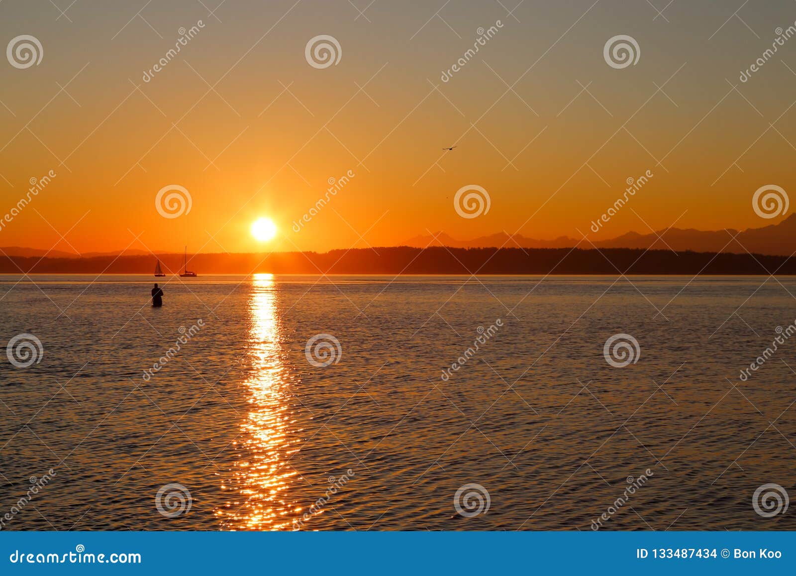 Magnificent Sunset At Golden Gardens Park Stock Photo Image Of