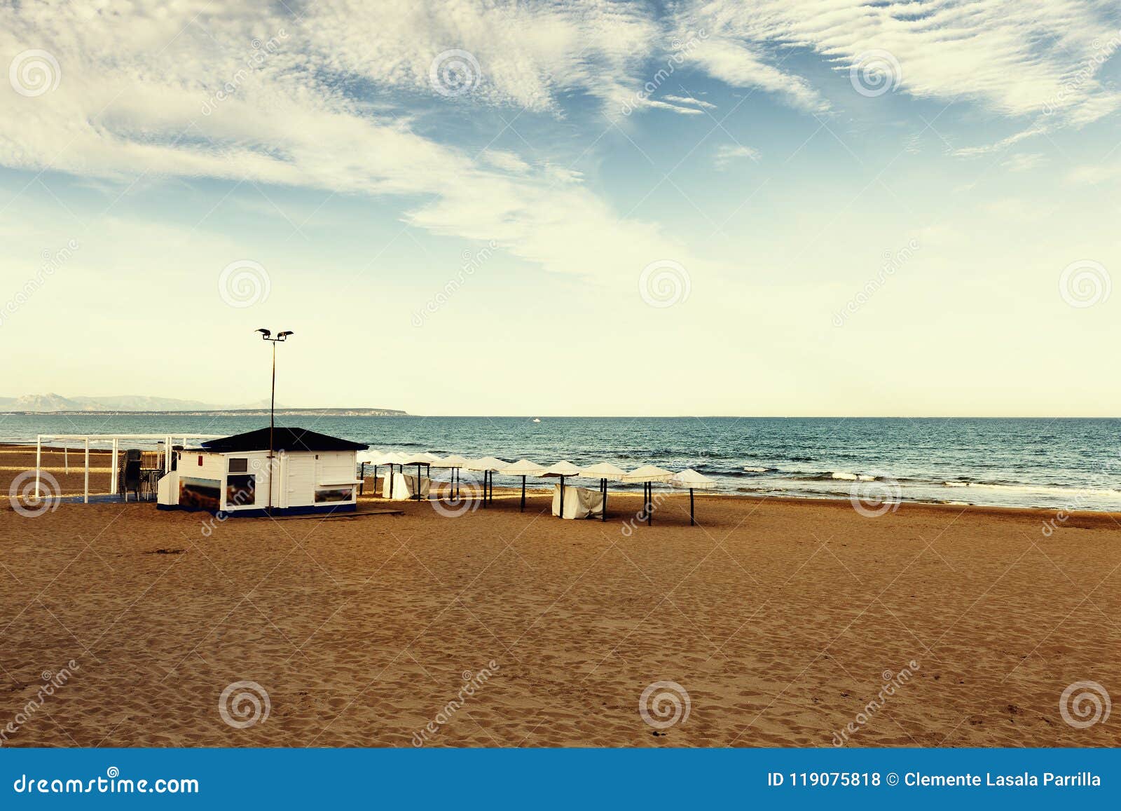 beach with tipycal spanish chiringuito