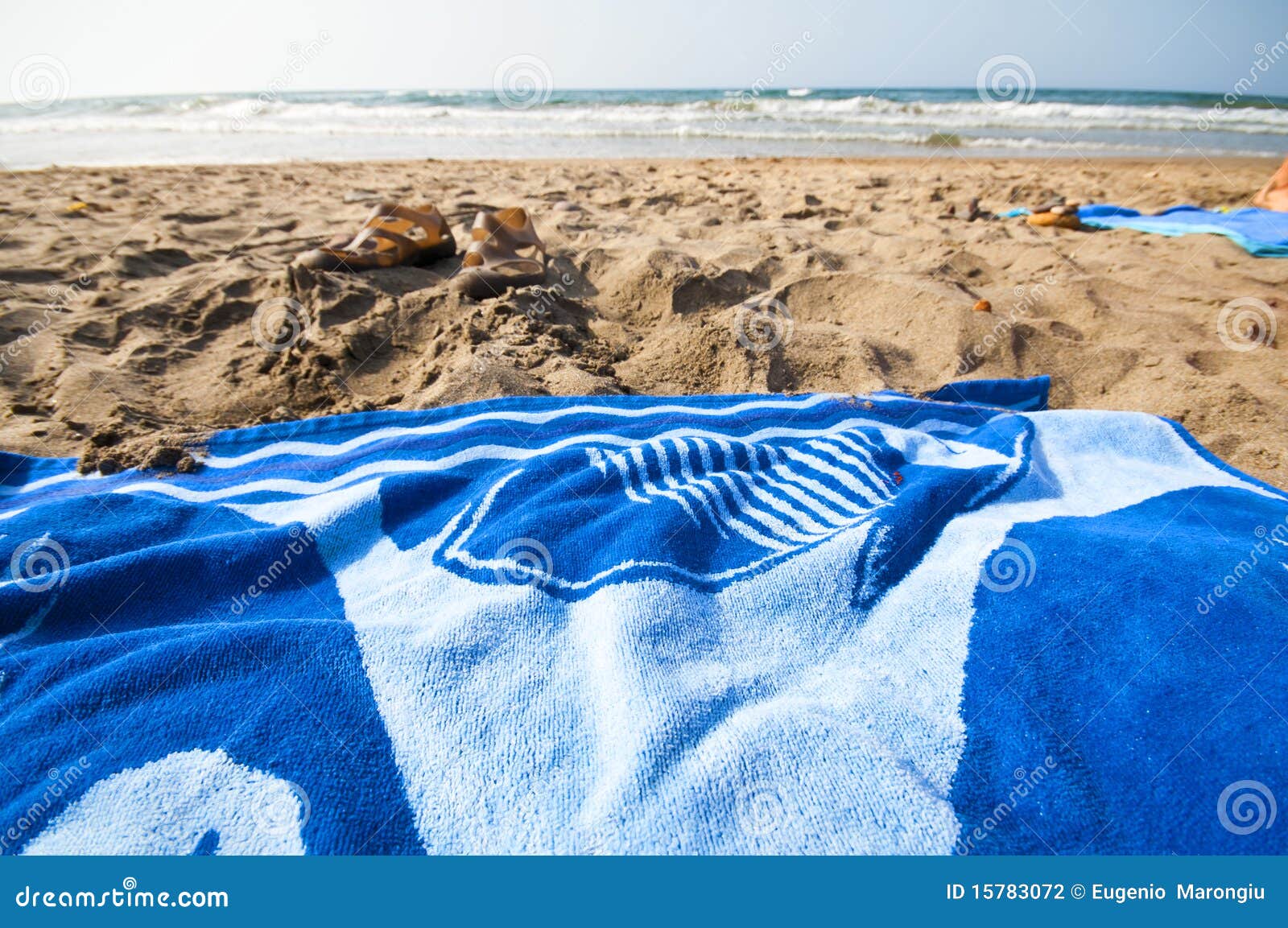 Beach towel and bag stock photo. Image of travel, shadow 15783072
