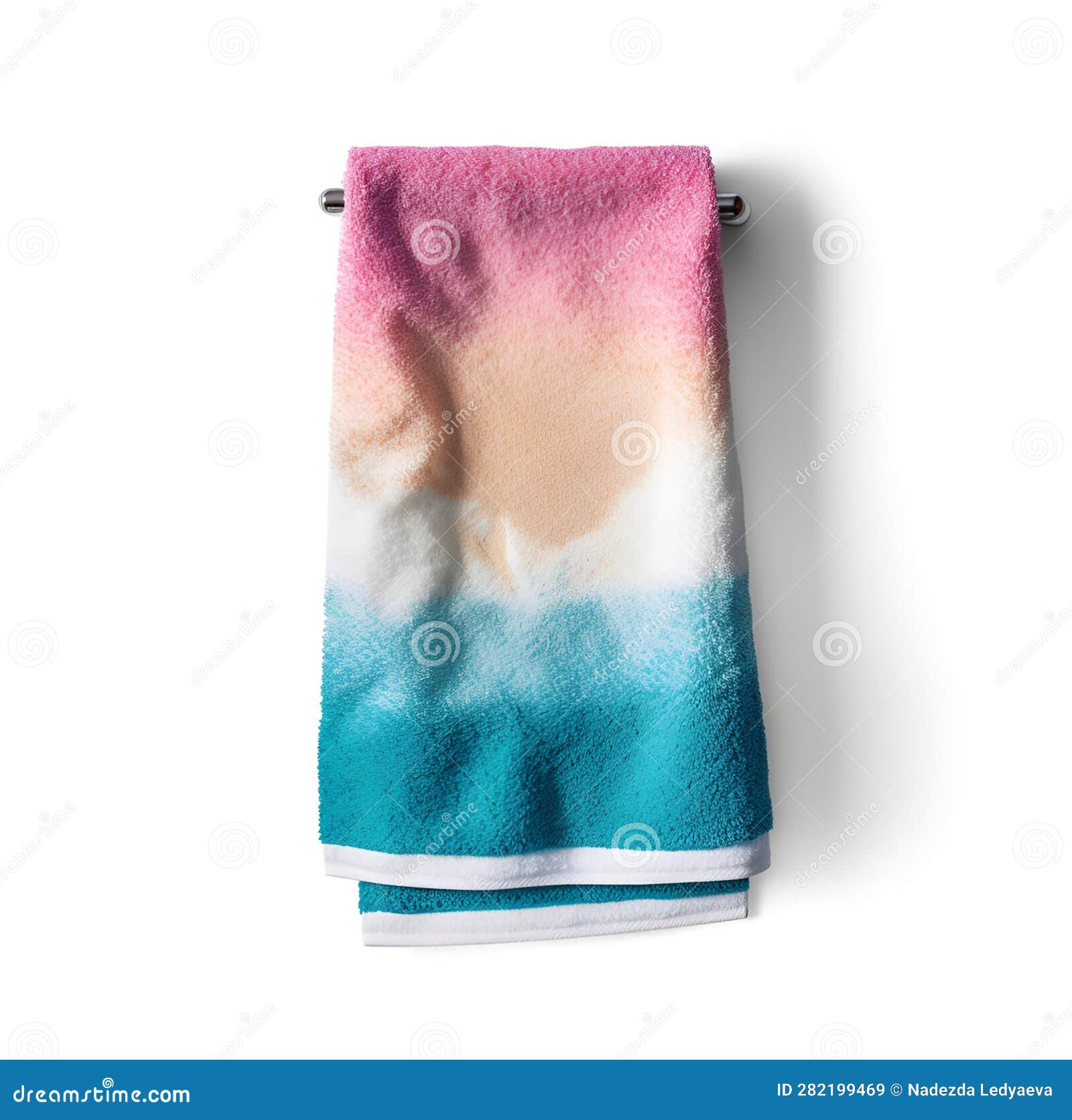 Beach Towels on a White Background Hanging on a Hanger. Stock