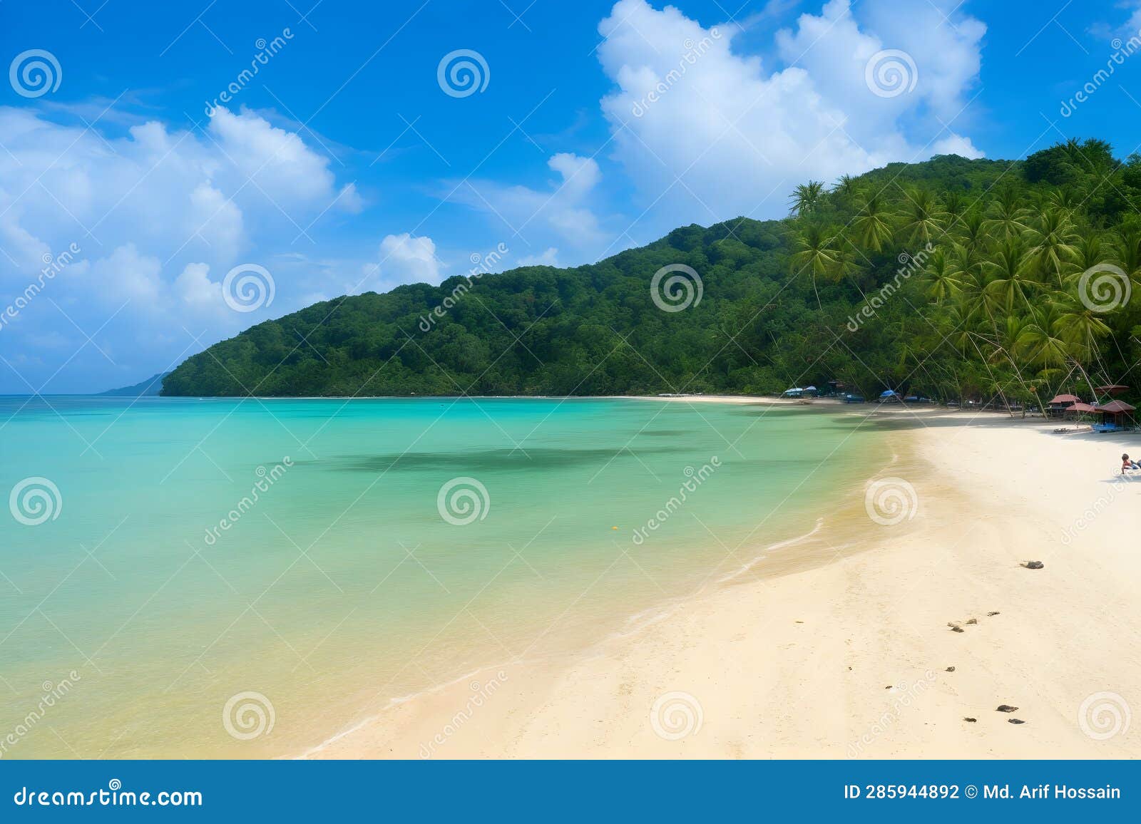 a beach with trees and water generated by ai