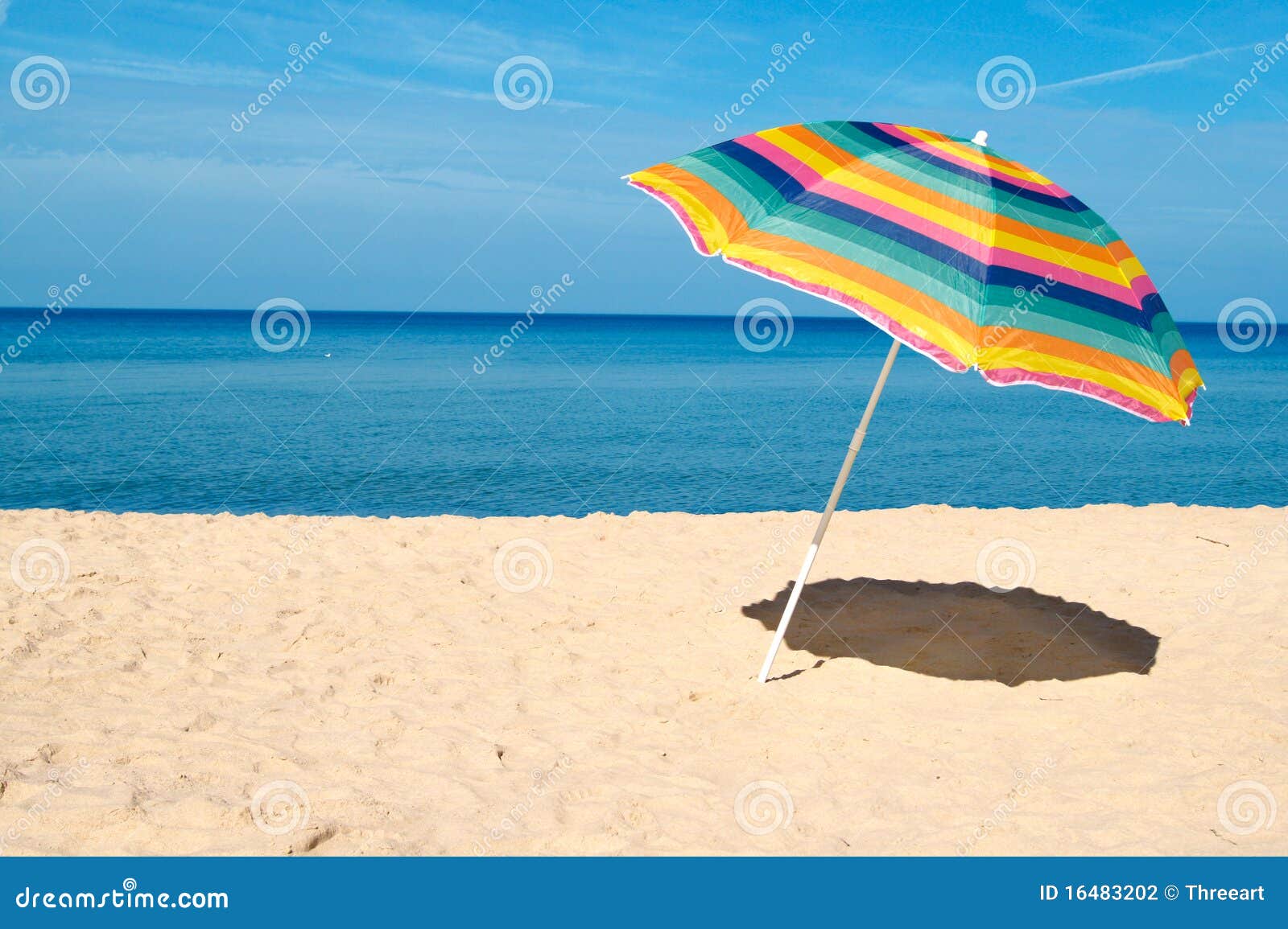 Beach Umbrella And Chair On A Sandy Beach Zastani, Evia Stock