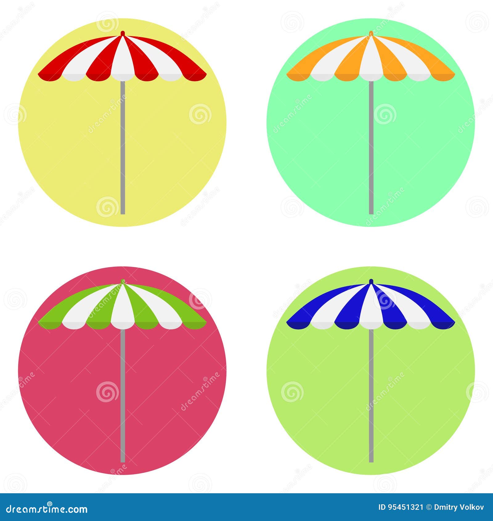 Beach Umbrella, a Set of Beach Umbrellas, a Shadow Stock Illustration
