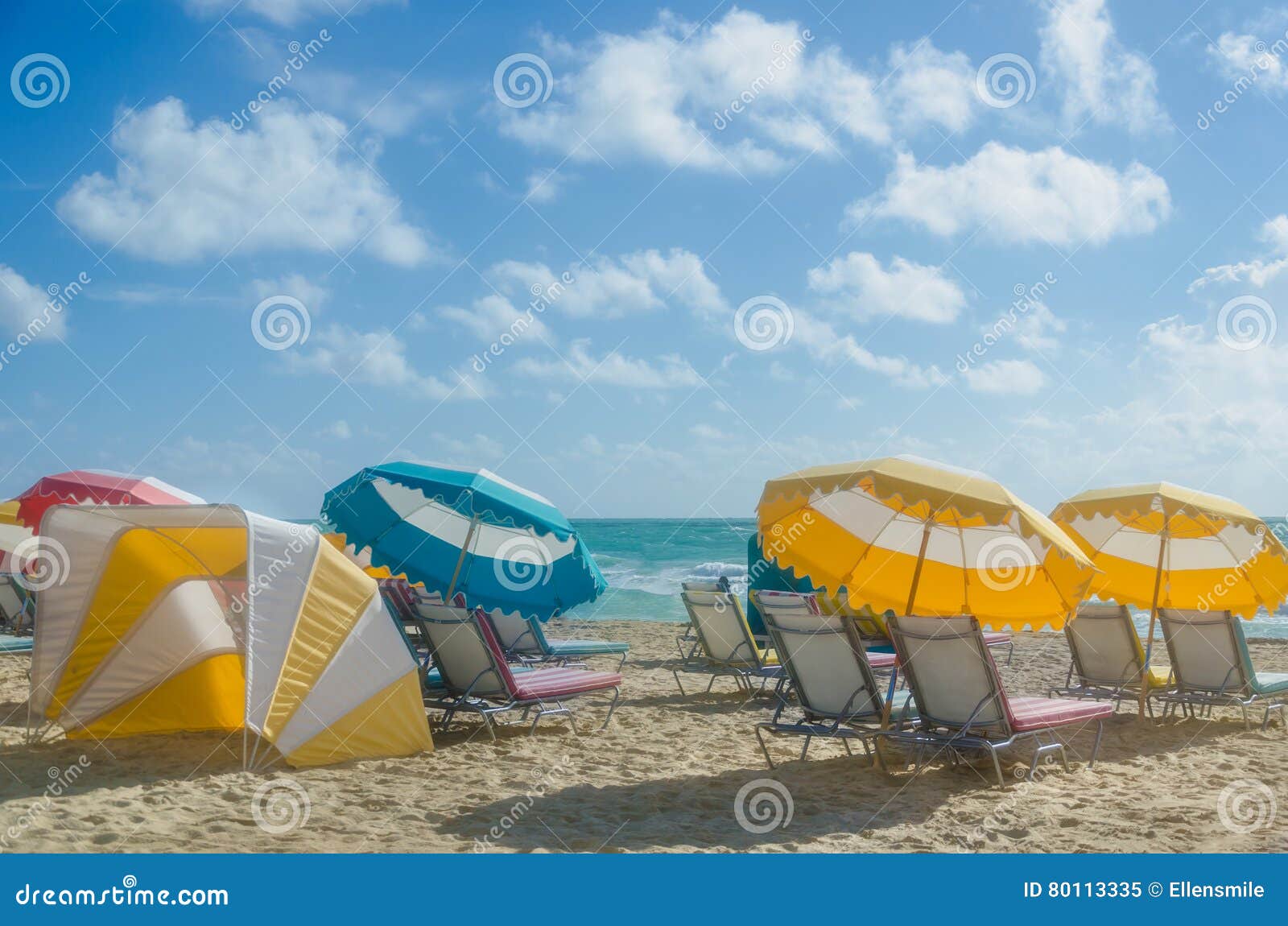 Beach Umbrellas at Morning Miami Beach Stock Image Image of resort