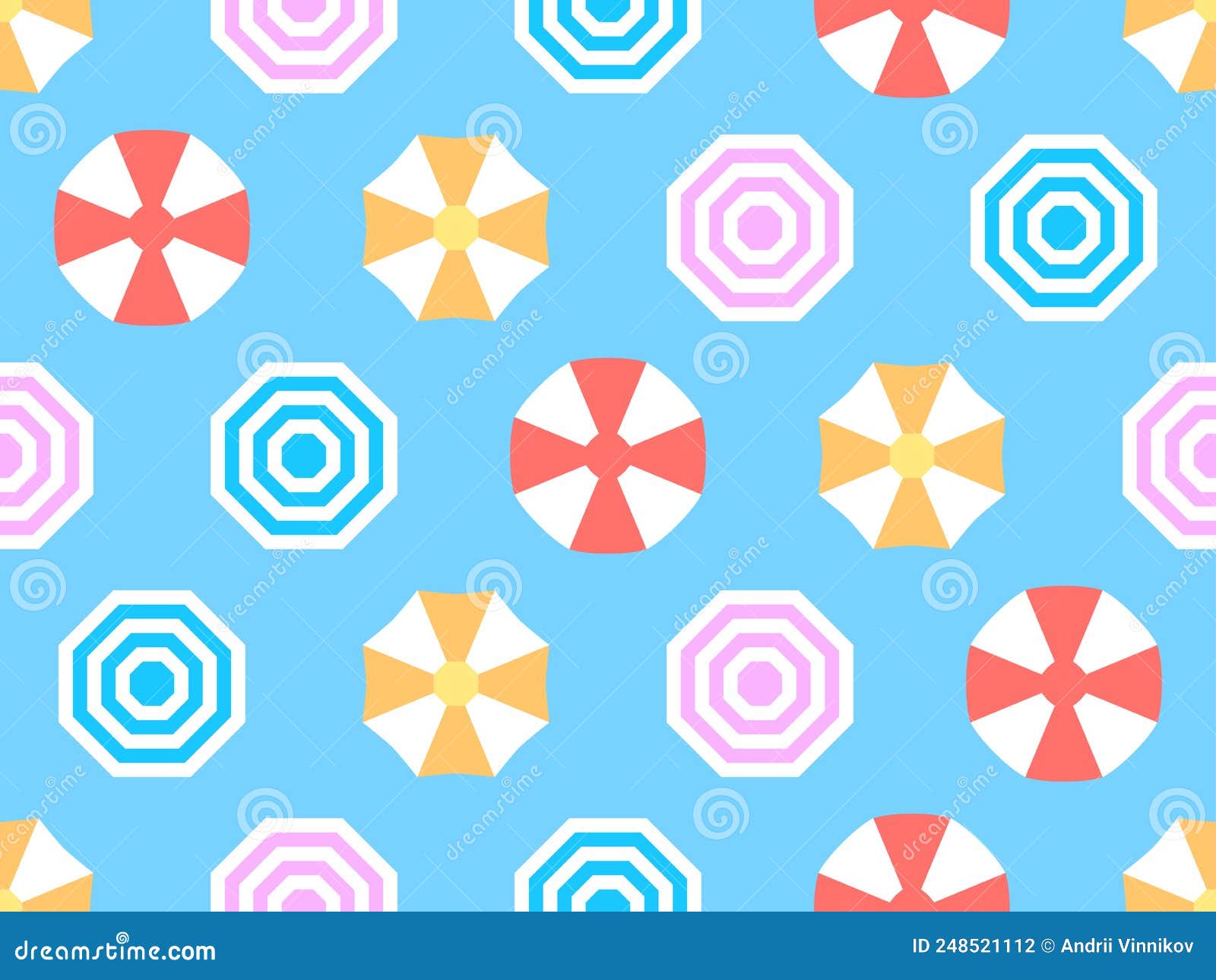 Beach Umbrellas Top View Seamless Pattern. Sun Umbrellas on the Beach