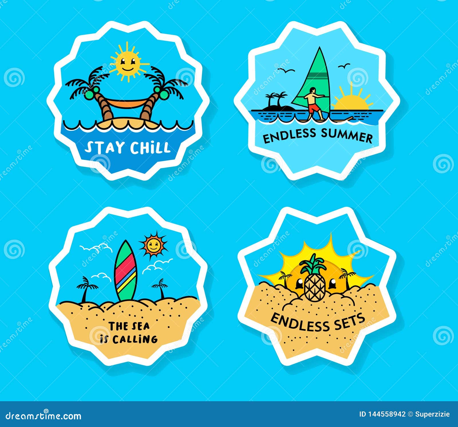 Beach Vacation Bold Line Sticker Label Stock Vector Illustration of