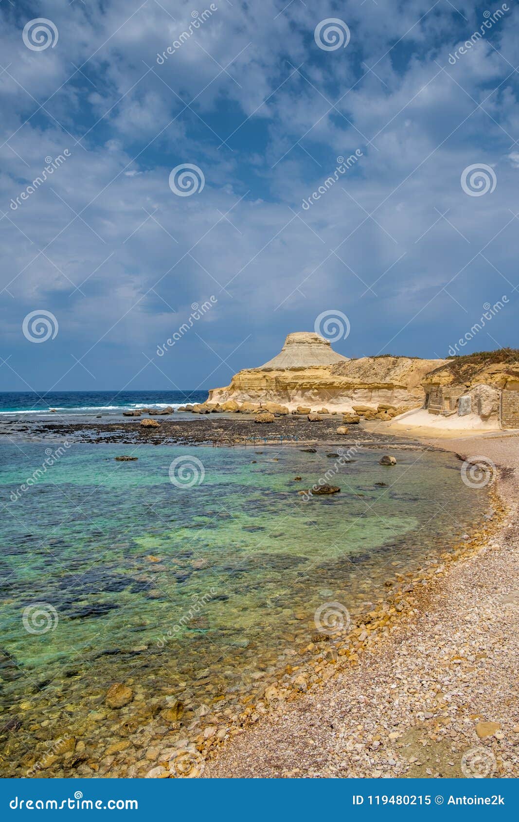 beach view of salt pans, xwejni bay, xwejni, gozo island, malta, europe