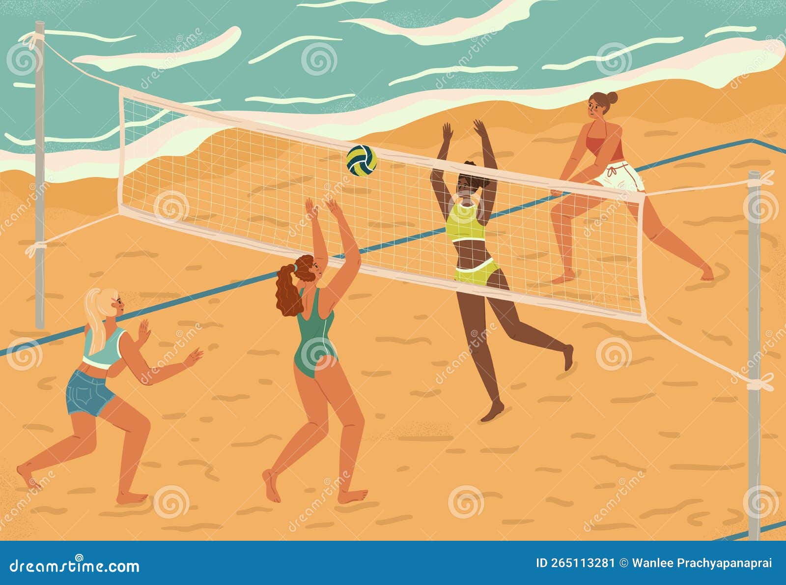 Women Volleyball Players Action Stock Illustrations picture