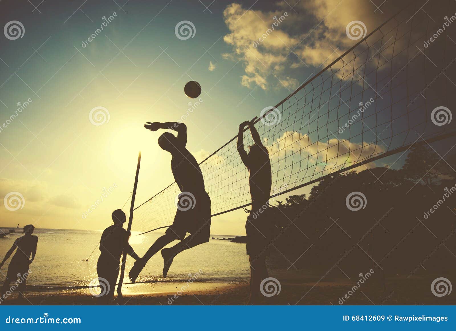 Beach Volleyball at Sunset Enjoyment Concept.
