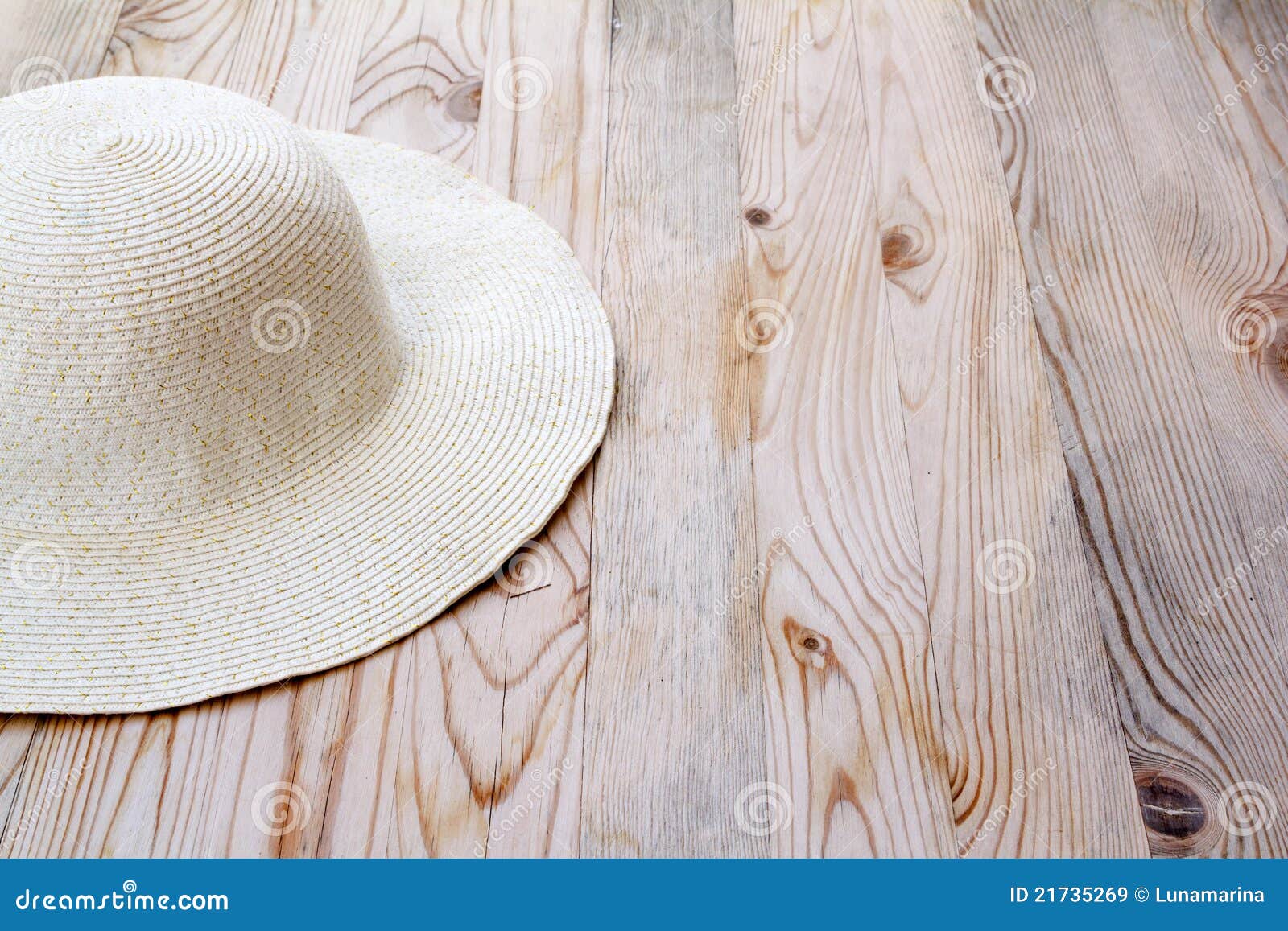 Beach White Hat on Clear Pine Wood Stock Image - Image of classic ...