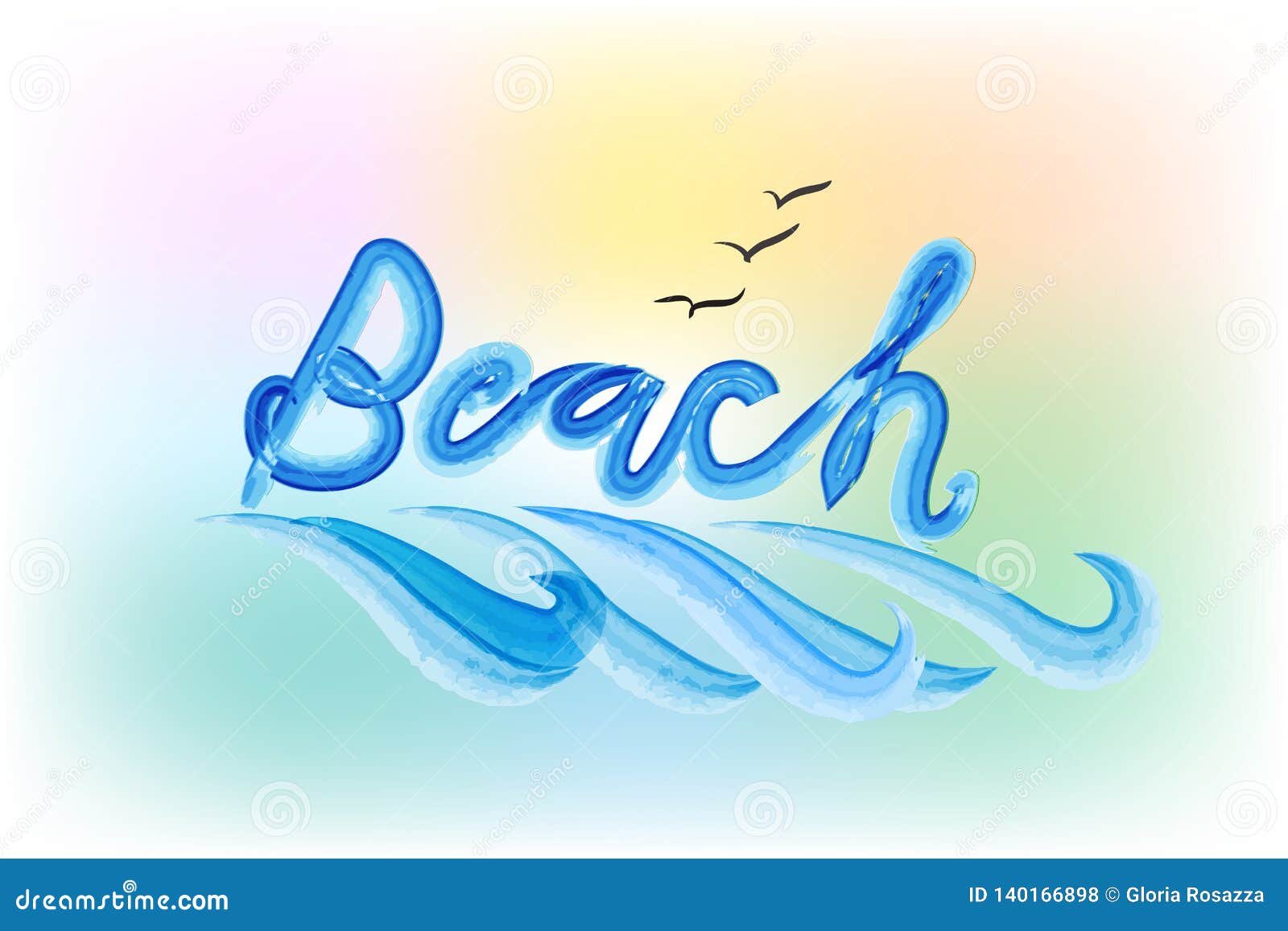 Beach Word and Waves Background Template Stock Vector Illustration of