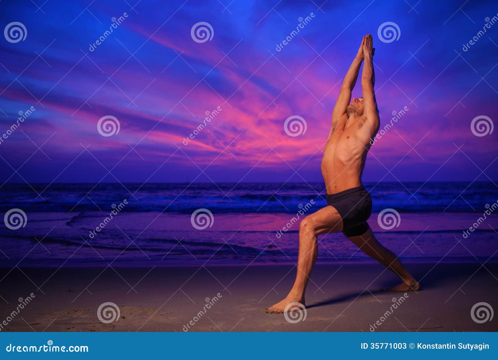 Beach yoga stock image. Image of blue, shorts, copyspace 35771003