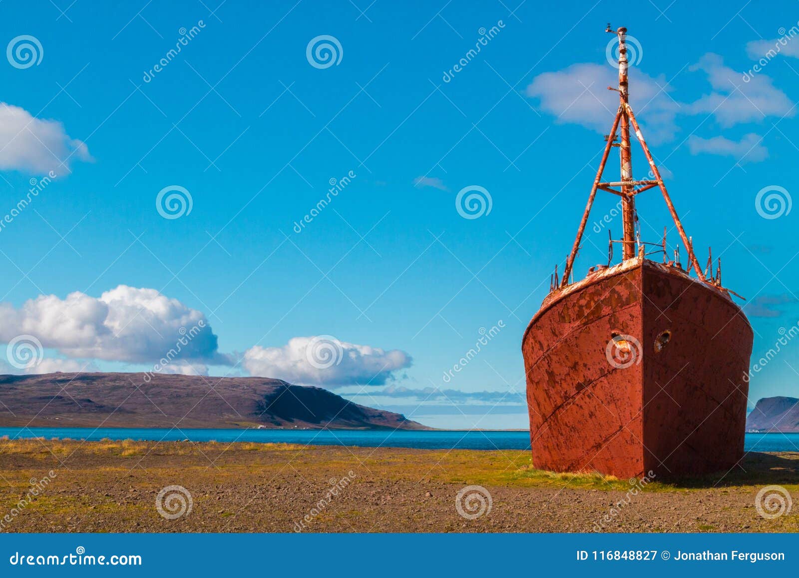 beached boat in westfjords of iceland