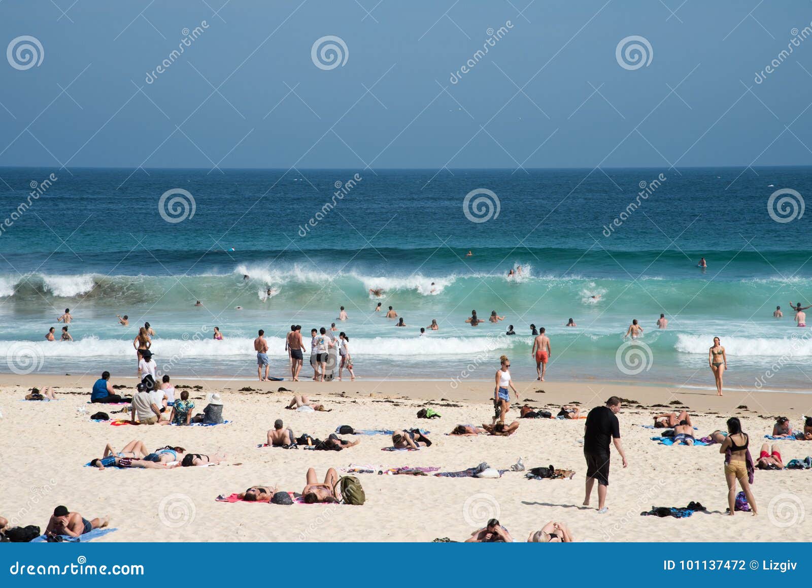 Beachgoers en Bondi fotografía editorial. Imagen de azul - 101137472