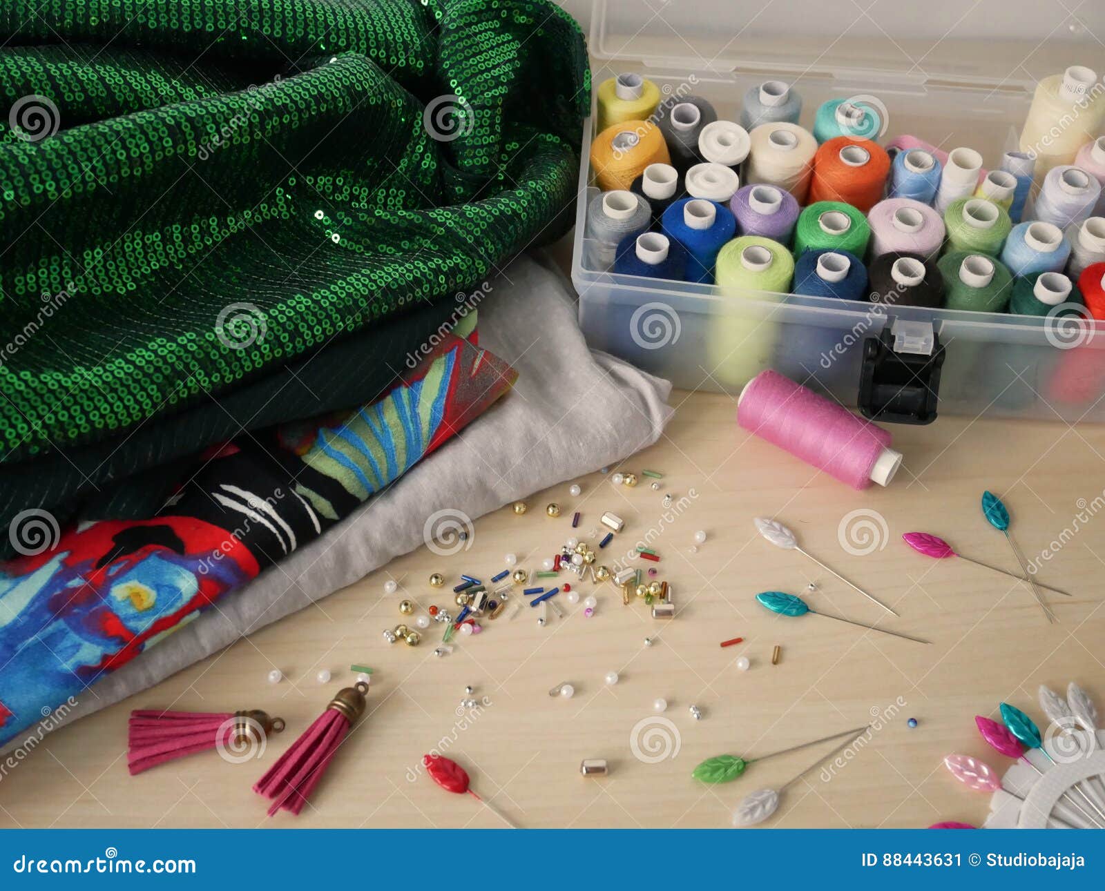 Beading and Sewing Tools in the Backround Stock Image Image of thread