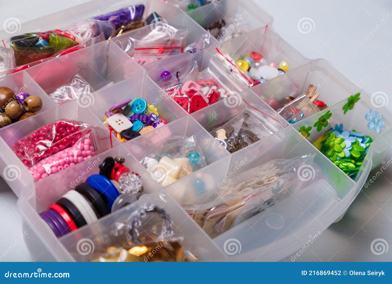 Beads Organizer or Container for Buttons, Sewing and Embroidery.  Multicolored Set of Materials for Handcraft, Making of Bijouterie Stock  Photo - Image of materials, boxes: 216869452