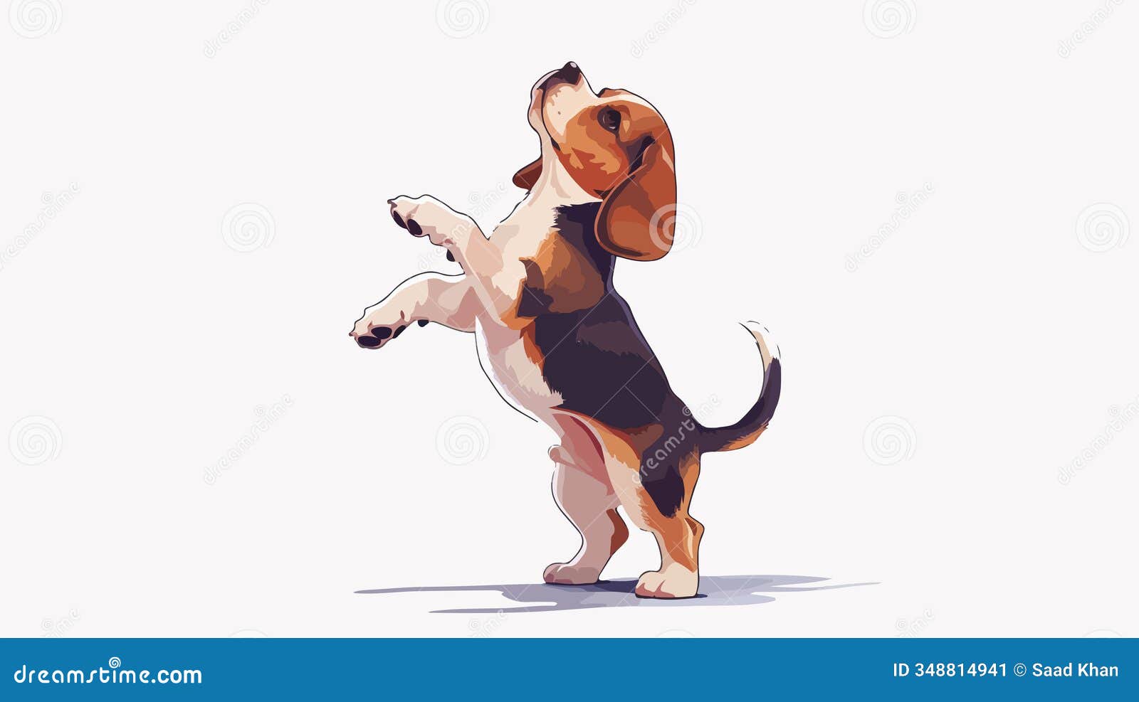 a beagle breed dog standing on its hind legs in a playful and whimsical .