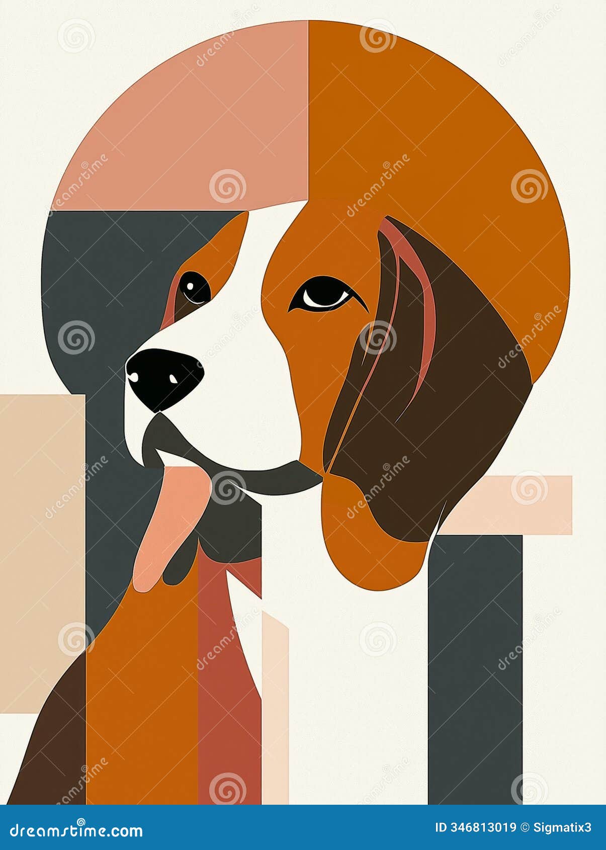 beagle panting in abstract bauhaus geometric style