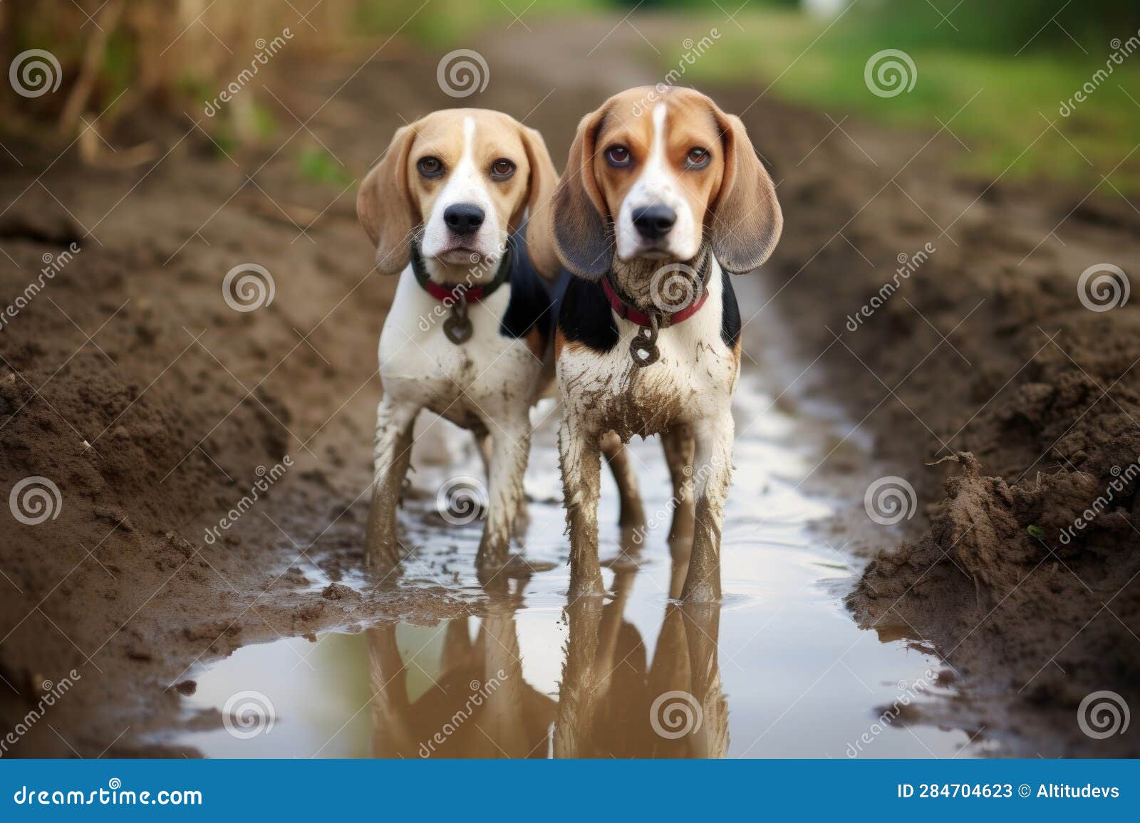 Beagles Paw Prints in Mud while Following Scent Stock Image - Image of