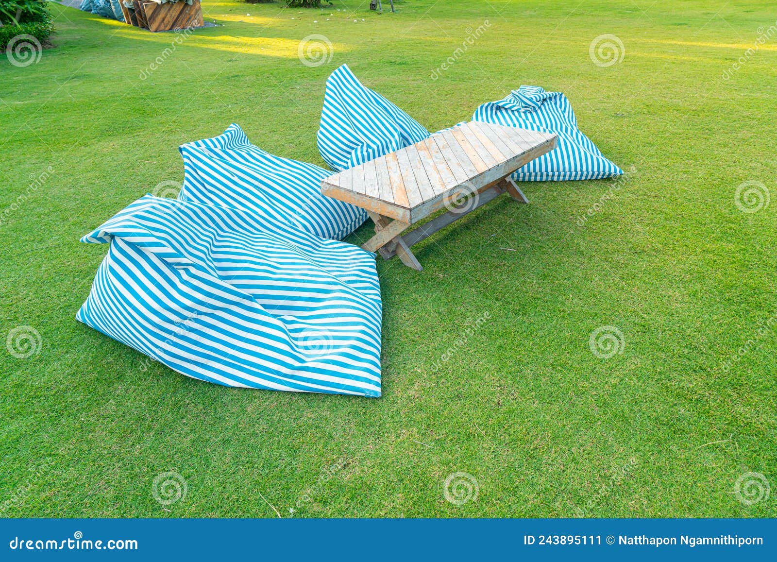 Bean Bag with Table on Grass in the Garden Stock Image Image of plant