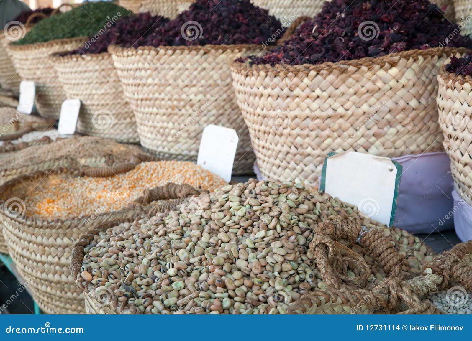 Beans and Other Food in Baskets on Sale Stock Photo Image of colorful