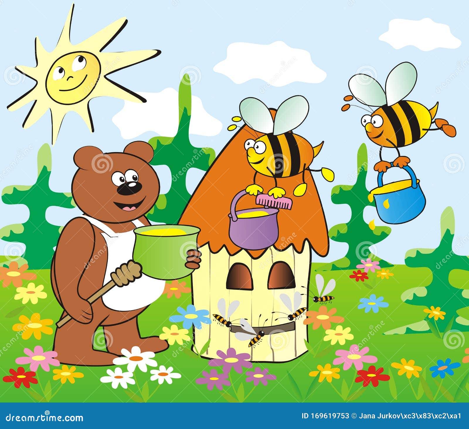 Медведя пчела мед. Пасека мультяшная. Vtldtlm b gxtkrb. Медведь на пасеке. Медвежонок и улей.