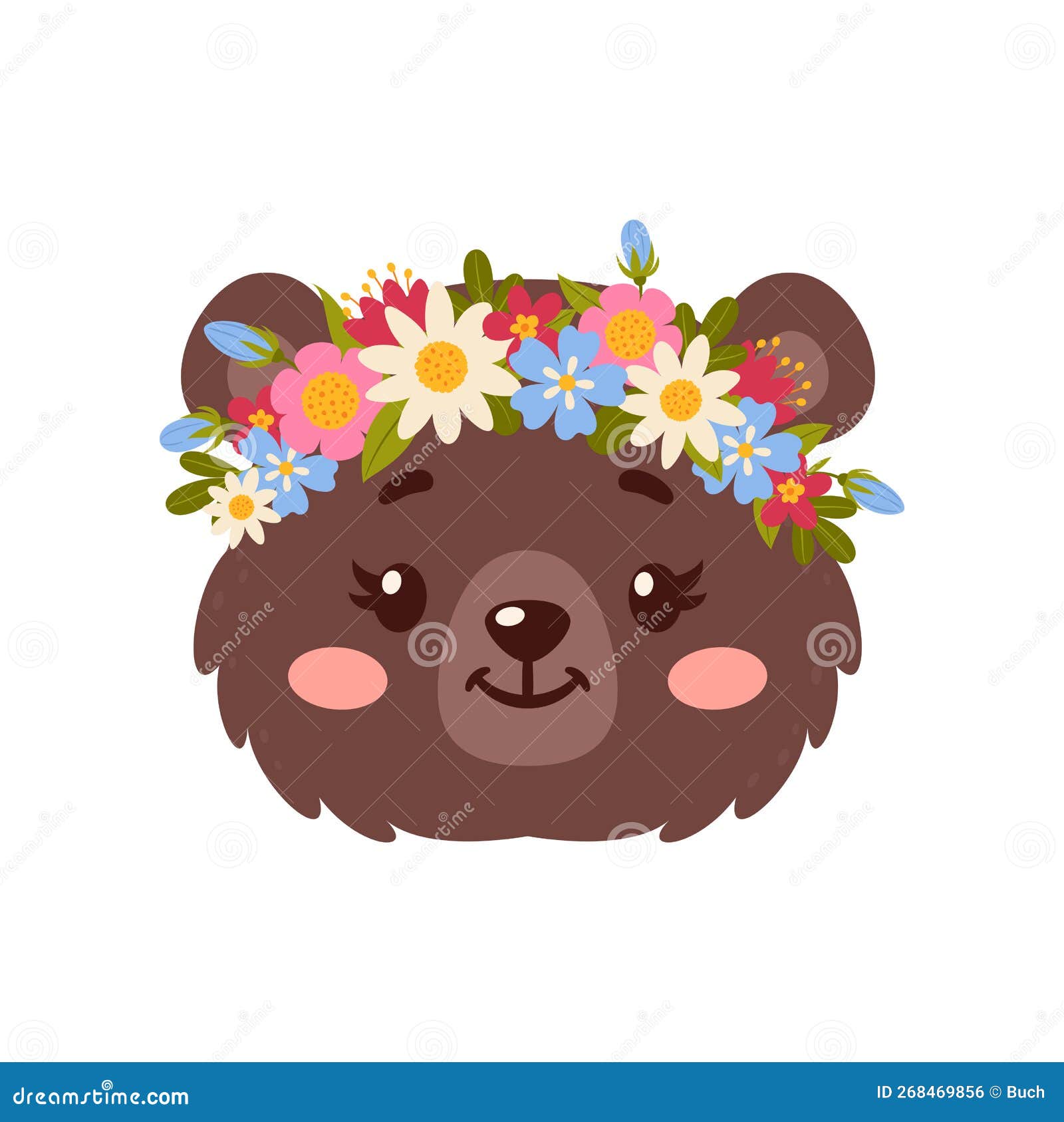 Bear Cute Animal in Flower Wreath Crown, Grizzly Stock Vector ...