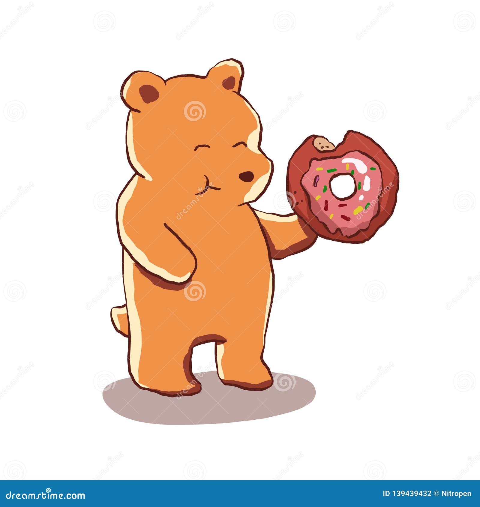 Bear eating donut cartoon stock vector. Illustration of bear - 139439432