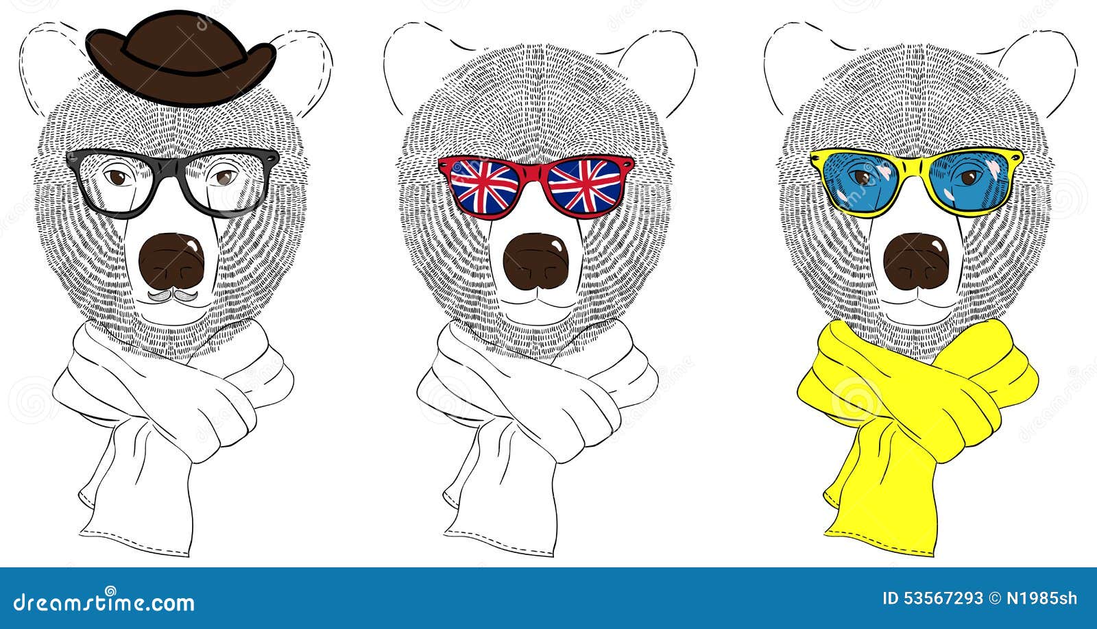 Bear heads in sunglasses stock vector. Illustration of modern 53567293
