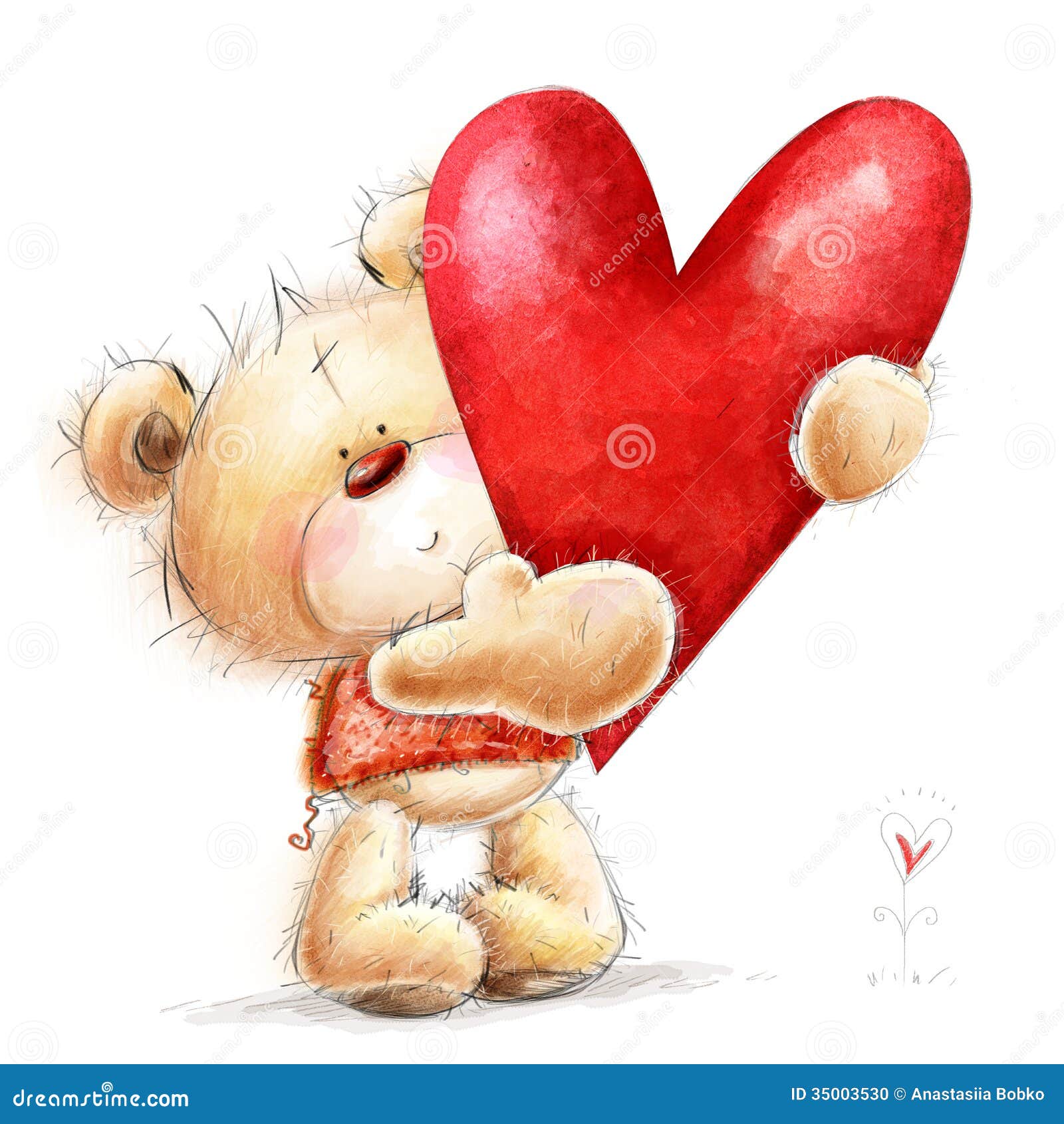 teddy bear with the big red heart.childish illust