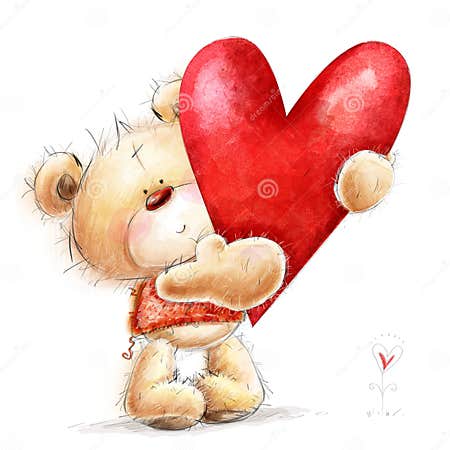 Teddy Bear with the Big Red Heart.Childish Illust Stock Illustration ...