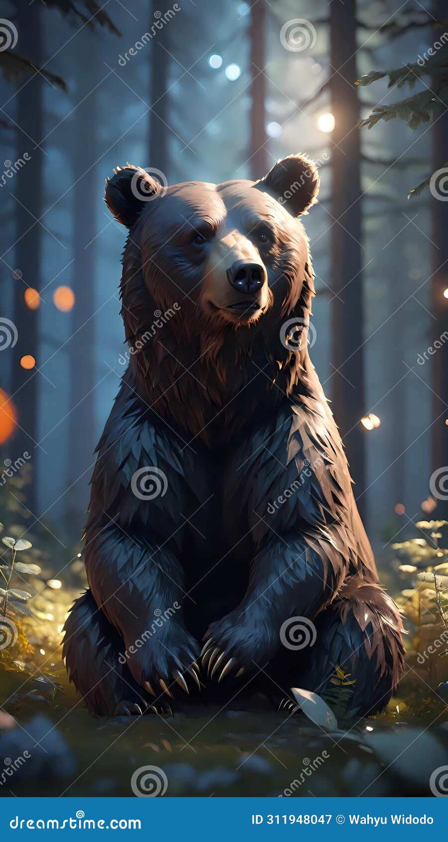 a bear illuminated in the jungle  wallpaper background ai generated