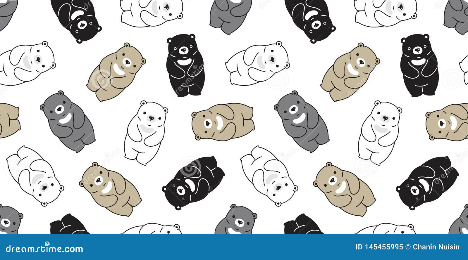 Bear Seamless Pattern Polar Bear Vector Cartoon Scarf Isolated Tile