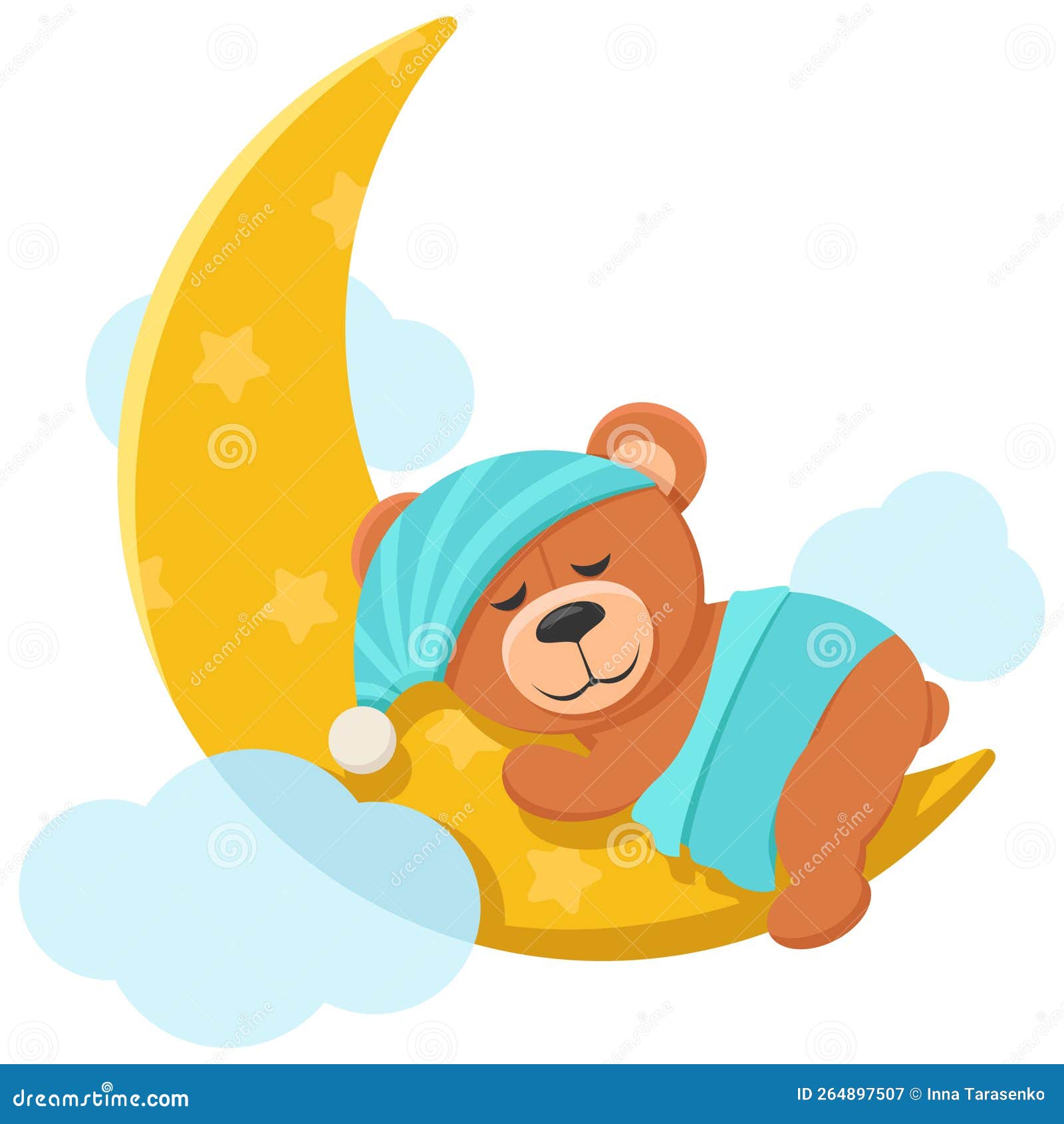 Bear Sleeps Under A Blanket On The Moon Character Stock Vector