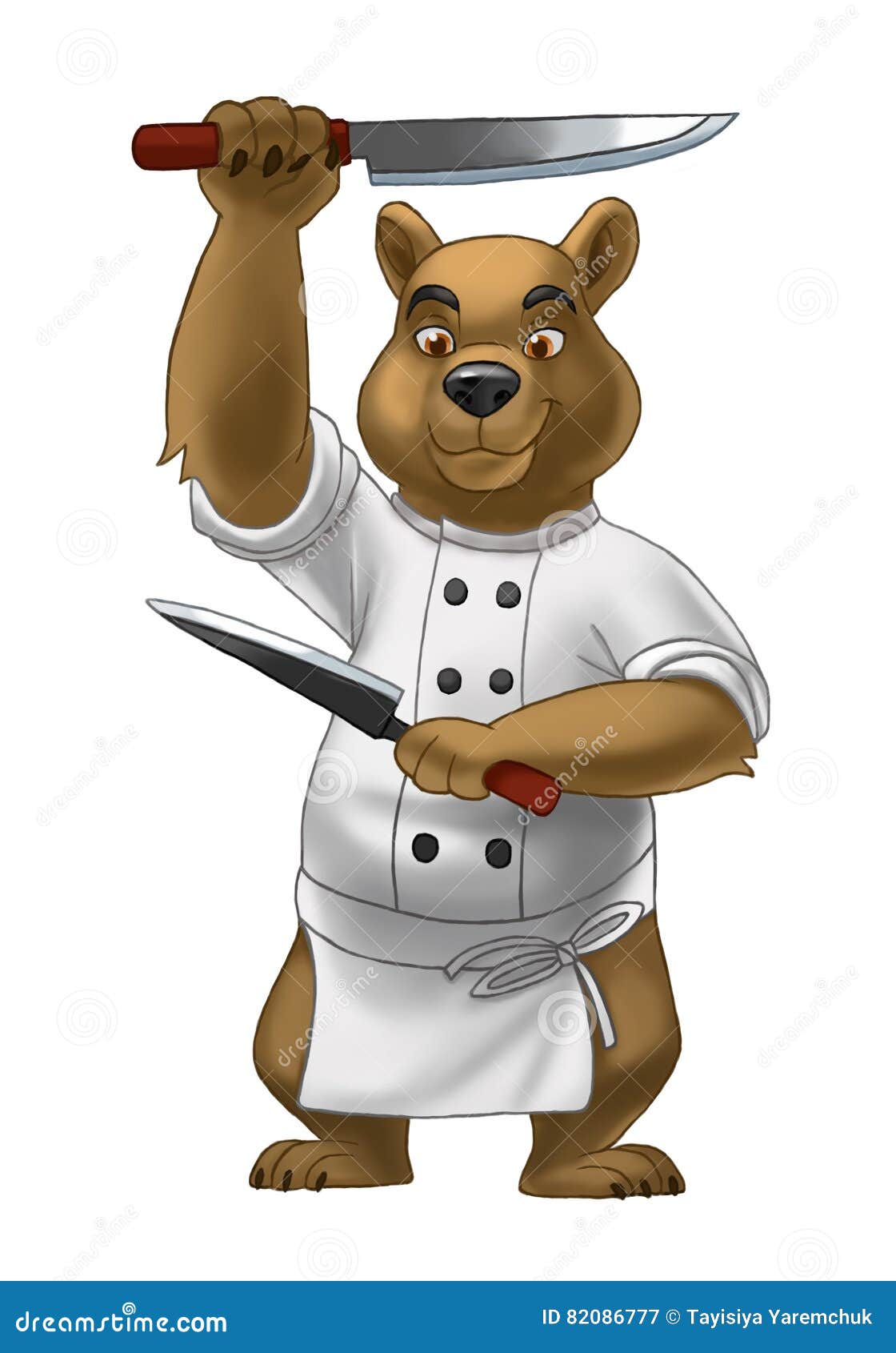 Bear Sushi Chef with a Knives Stock Illustration Illustration of