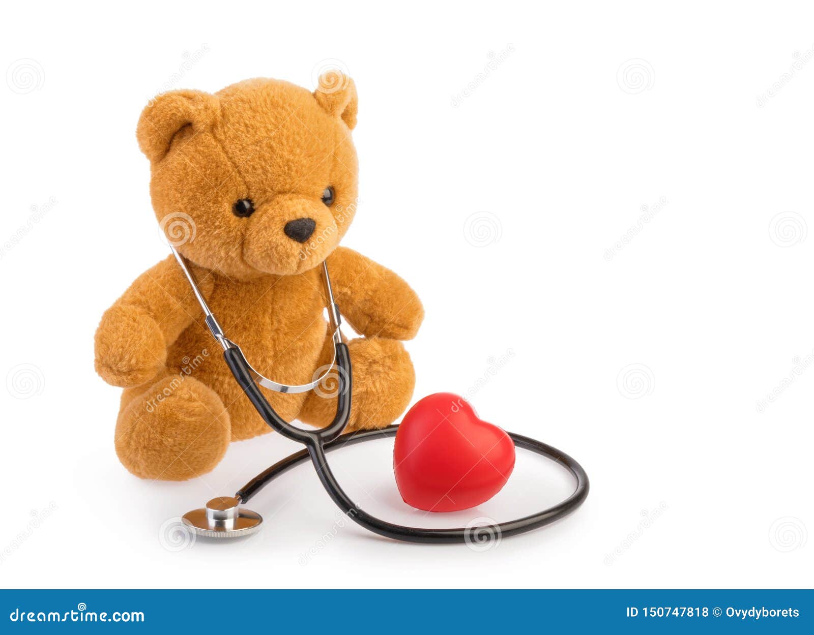 bear toy and stethoscope. pediatrics medical concept  white