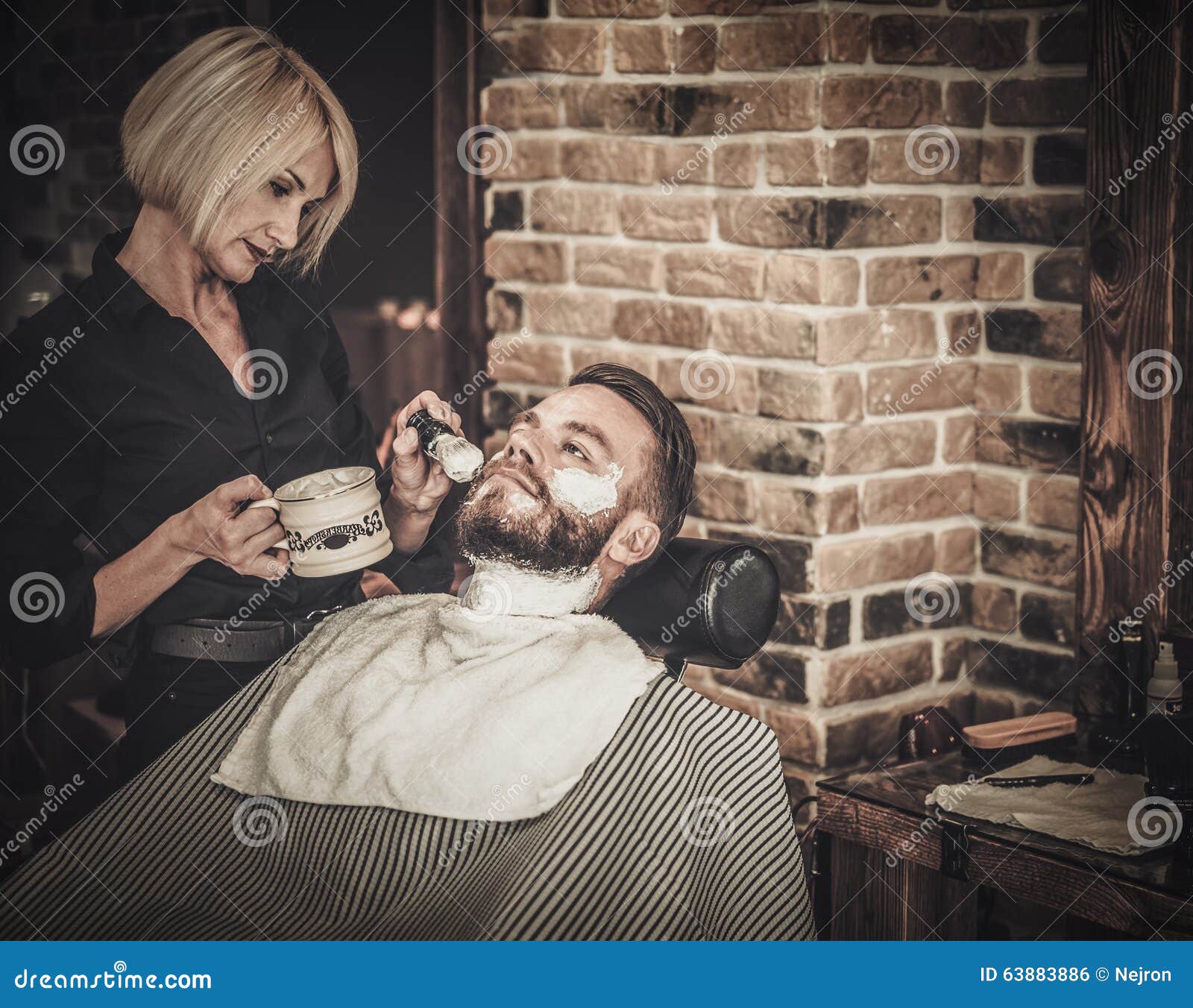 Beard Shaving in Barber Shop Stock Photo Image of customer