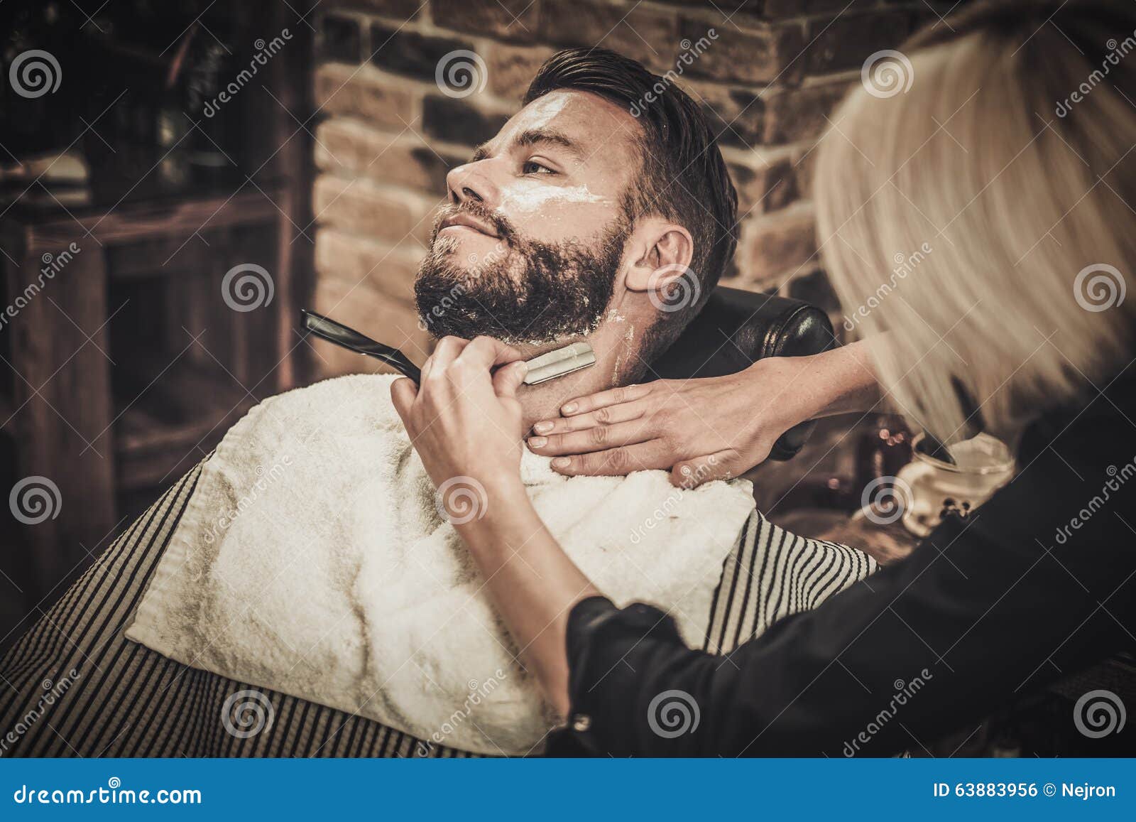 Beard Shaving in Barber Shop Stock Photo Image of barber, clean 63883956