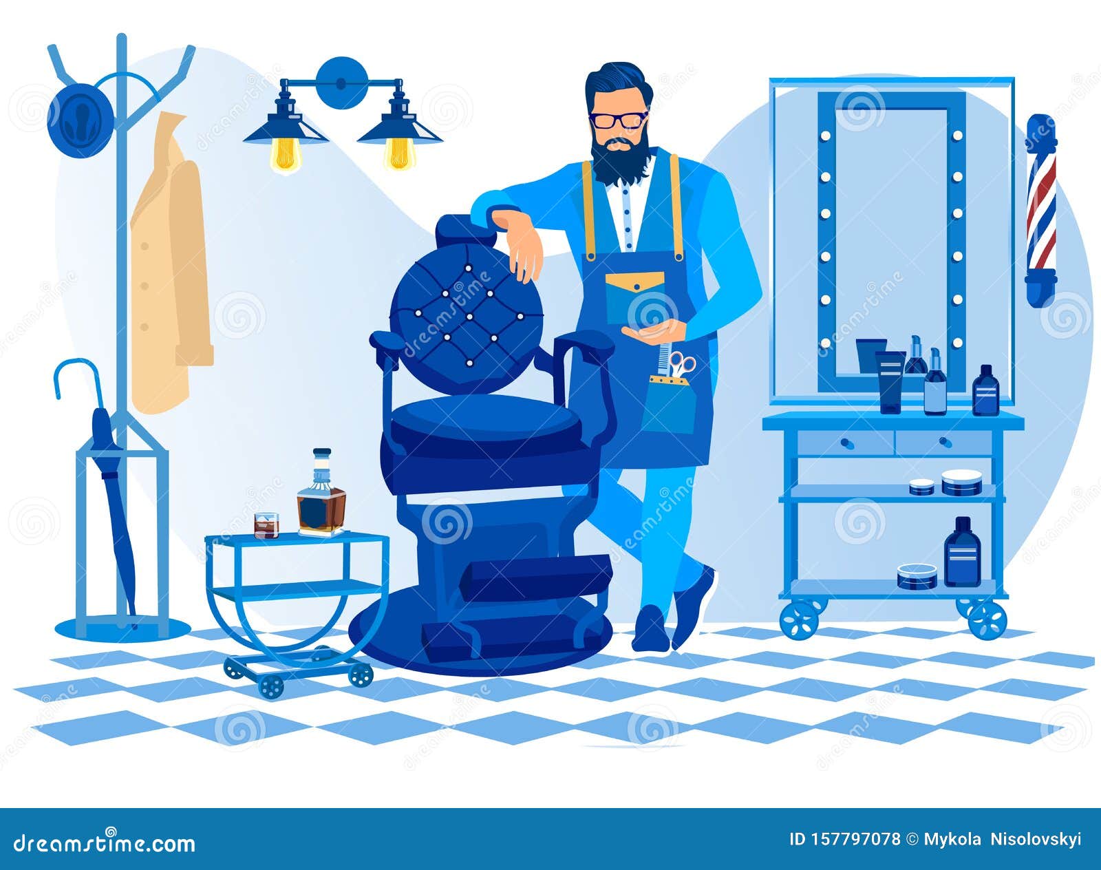 Bearded Barber Wearing Apron With Haircut Tools Stock ...