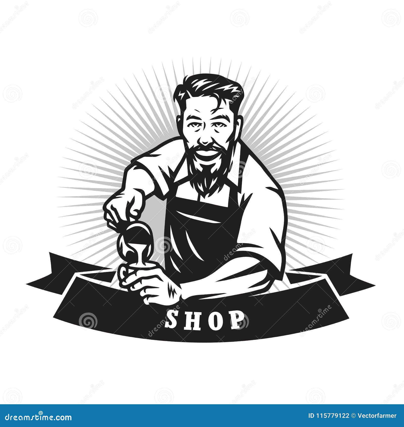 bearded barista man making coffee latte art cafe logo  template