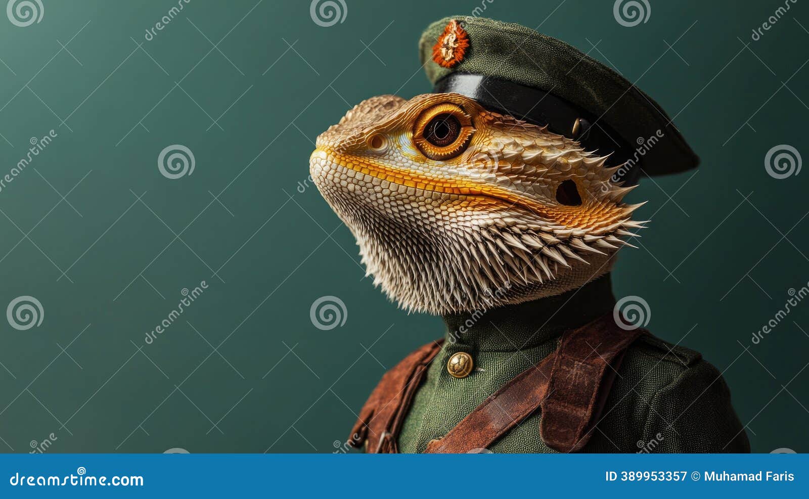 Bearded Dragon in Uniform. Funny Pet Concept. Creative Studio Shot Stock  Illustration - Illustration of funny, bearded: 389953357