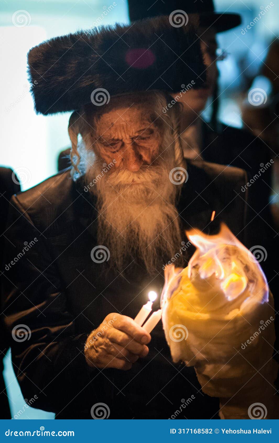 A Bearded, Elderly Jewish Man Lights a Bonfire during a Traditional Lag ...