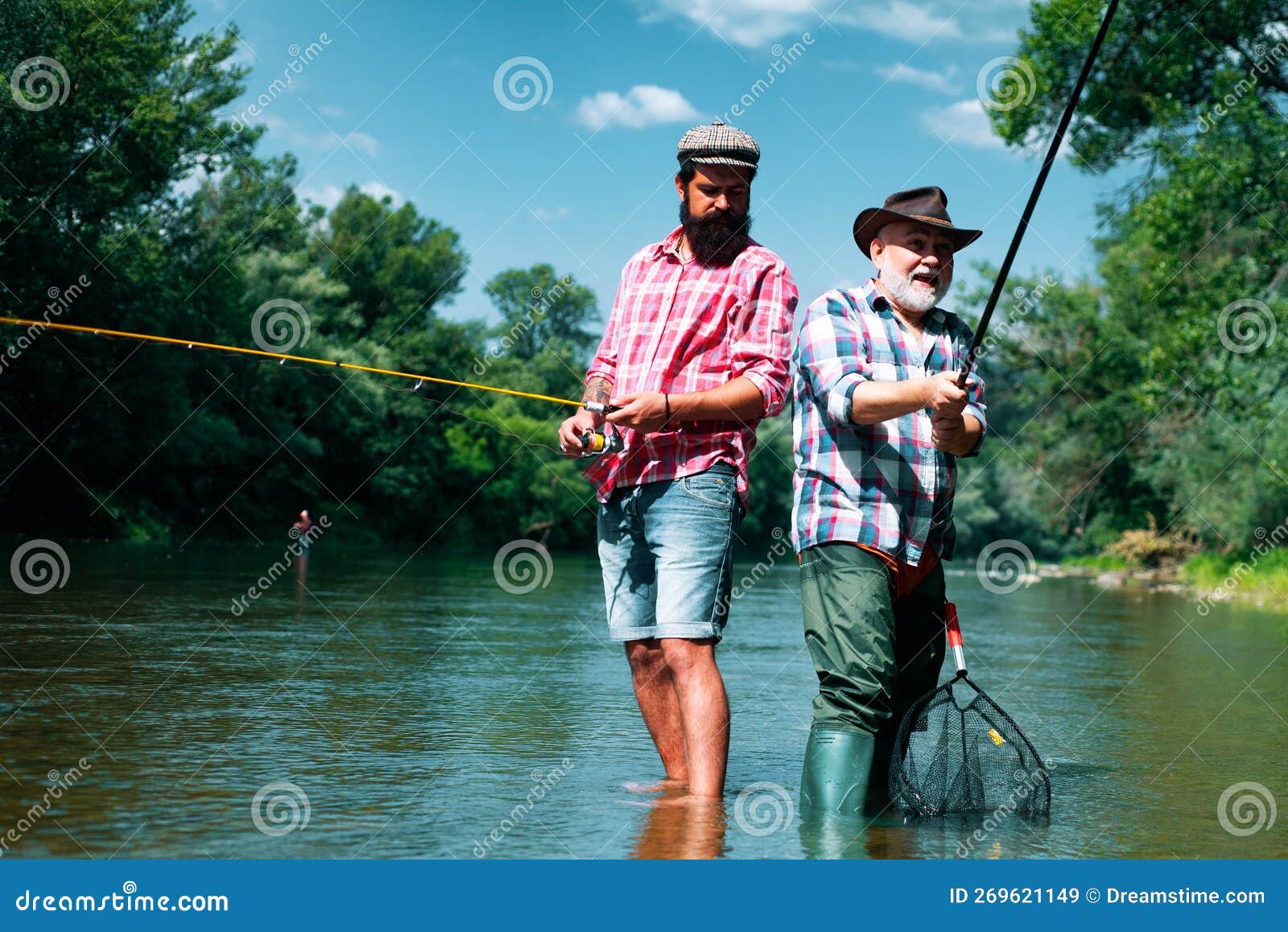 Bearded Elegant Men. Fisher Fishing Equipment. Fishing is Fun. Man