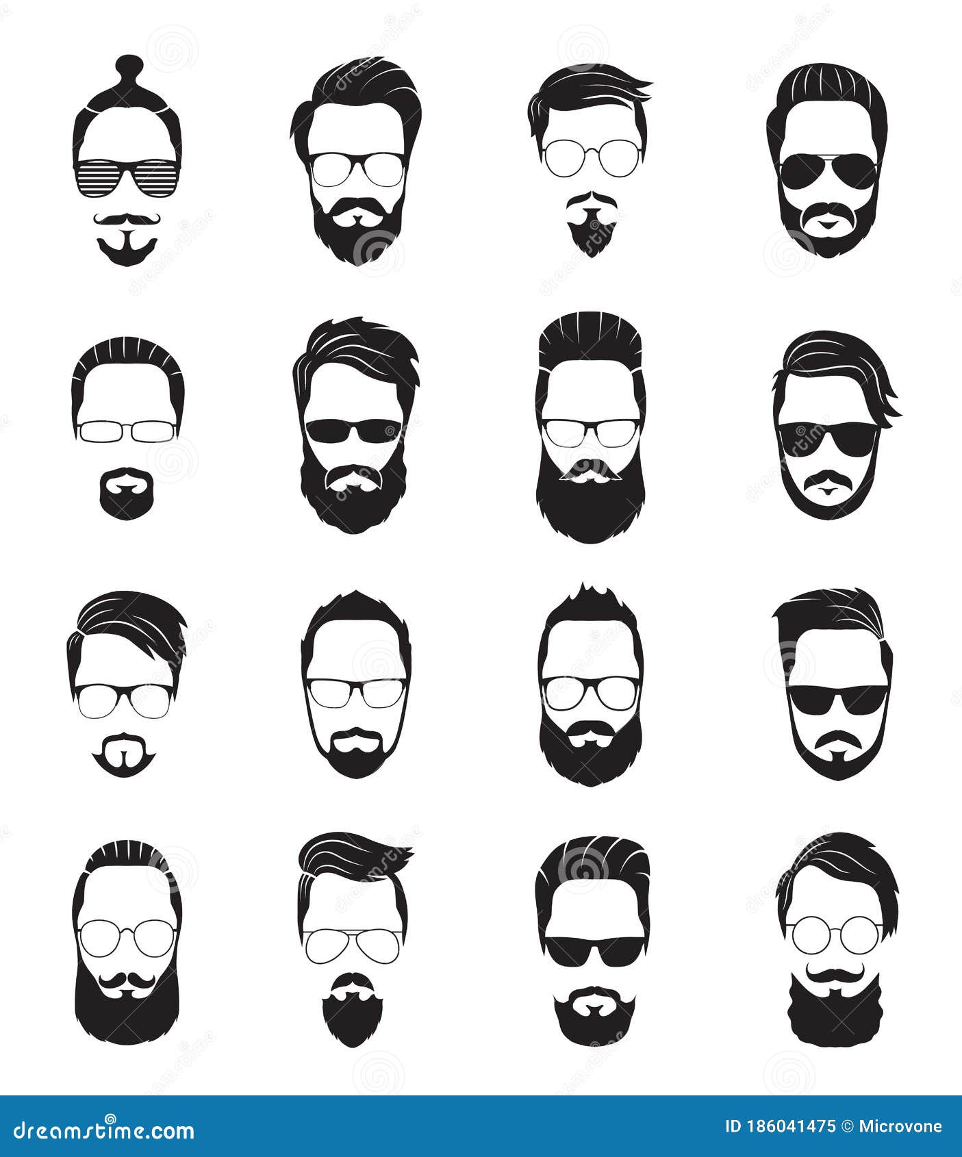 Bearded Face. Black Men Beards. Handsome Model Hairstyling, Portrait Face  Old Hipster Stock Vector - Illustration of character, adult: 186041475