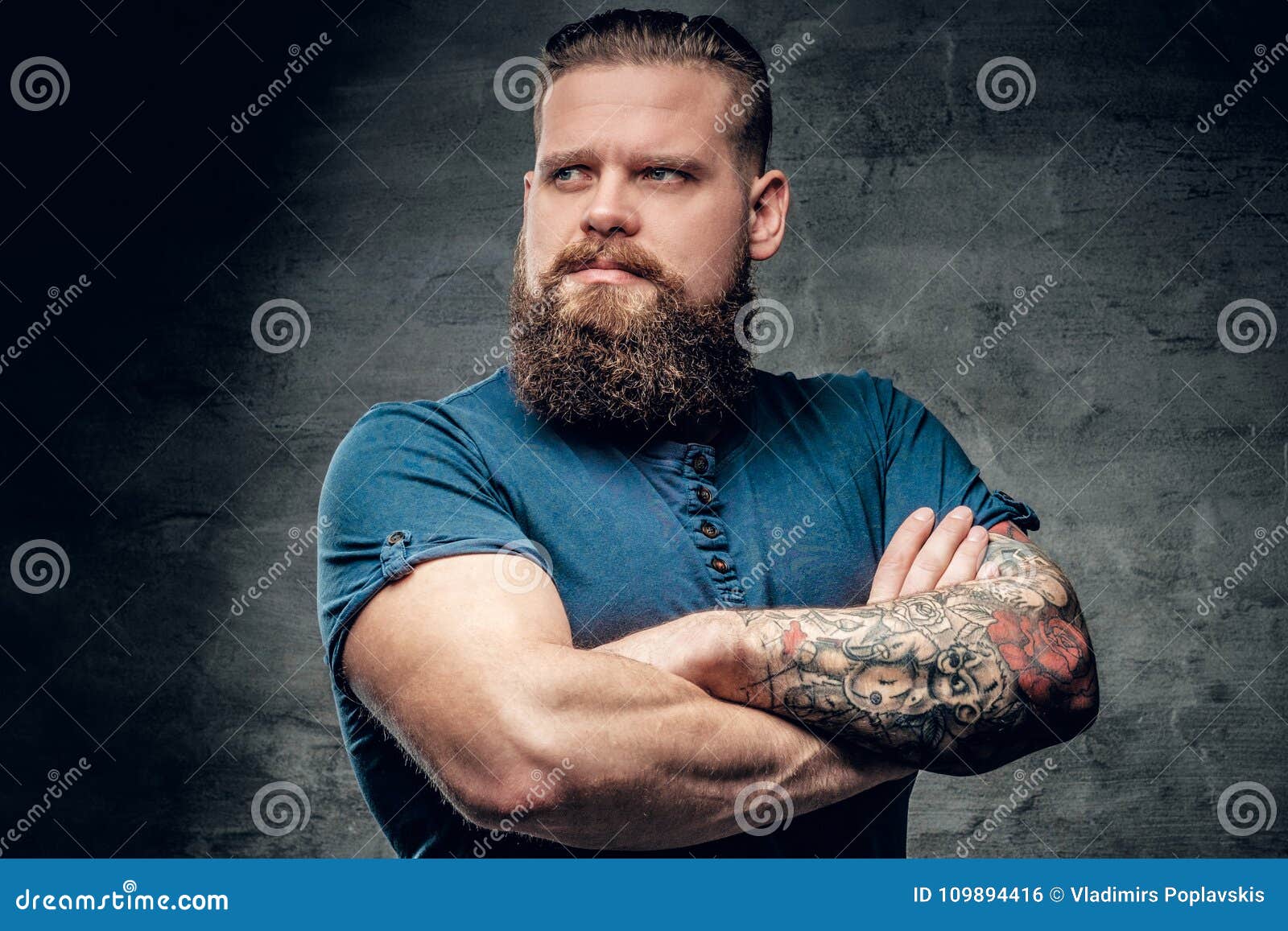Bearded Fat Male with Tattoo on Arms. Stock Photo - Image of guys, beard: 109894416