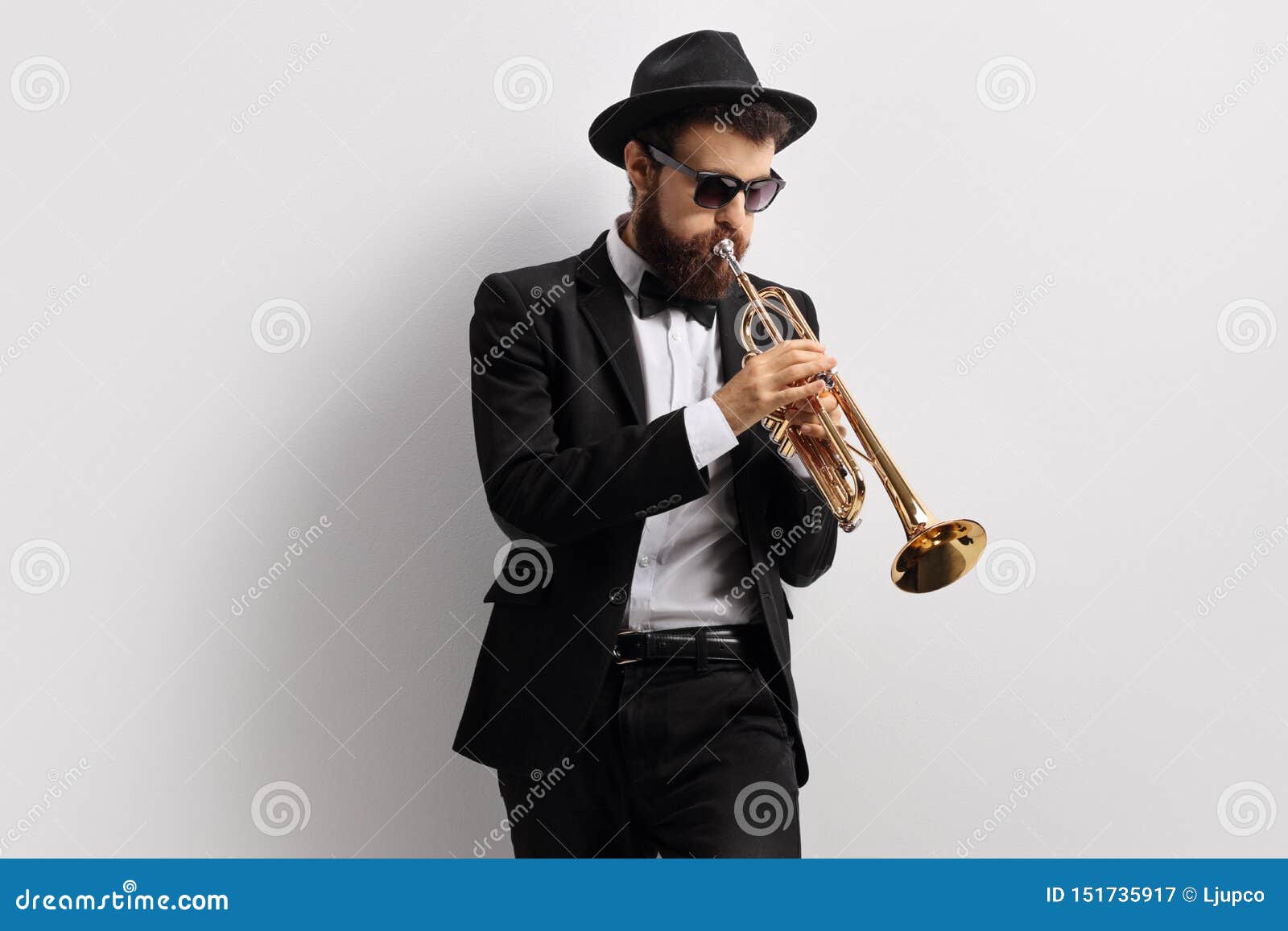 Bearded Guy Playing a Trumpet Stock Image Image of music, leaning