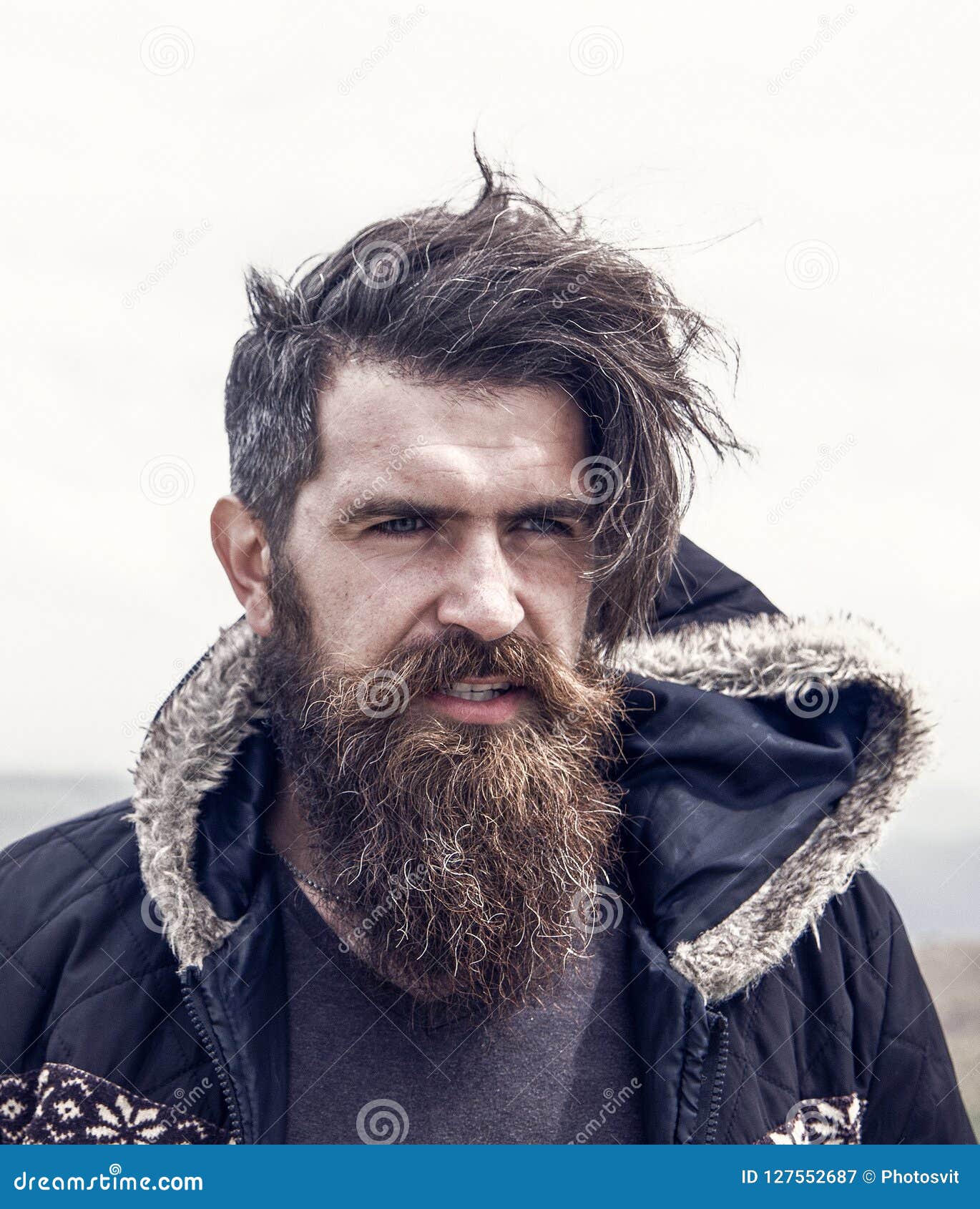 Bearded Handsome Serious Man on Mountain Top Stock Image - Image of ...
