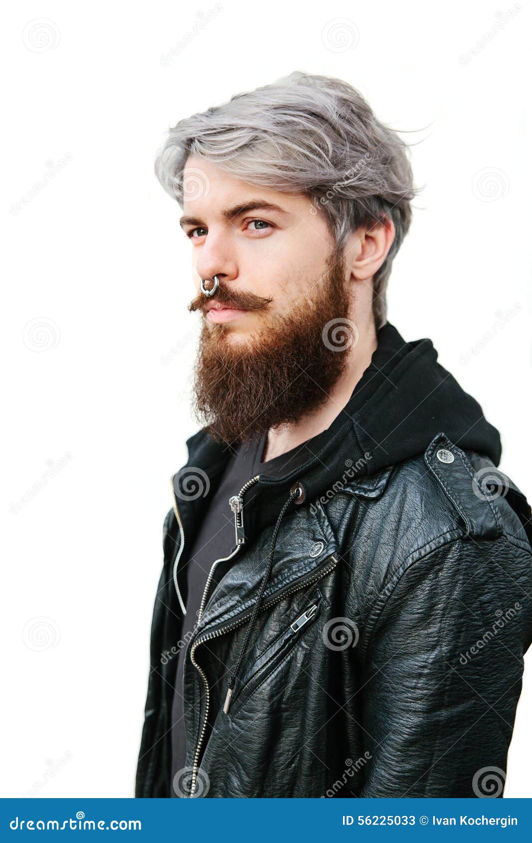 Bearded Hipster with Nose Ring in Leather Jacket Stock Image - Image of ...